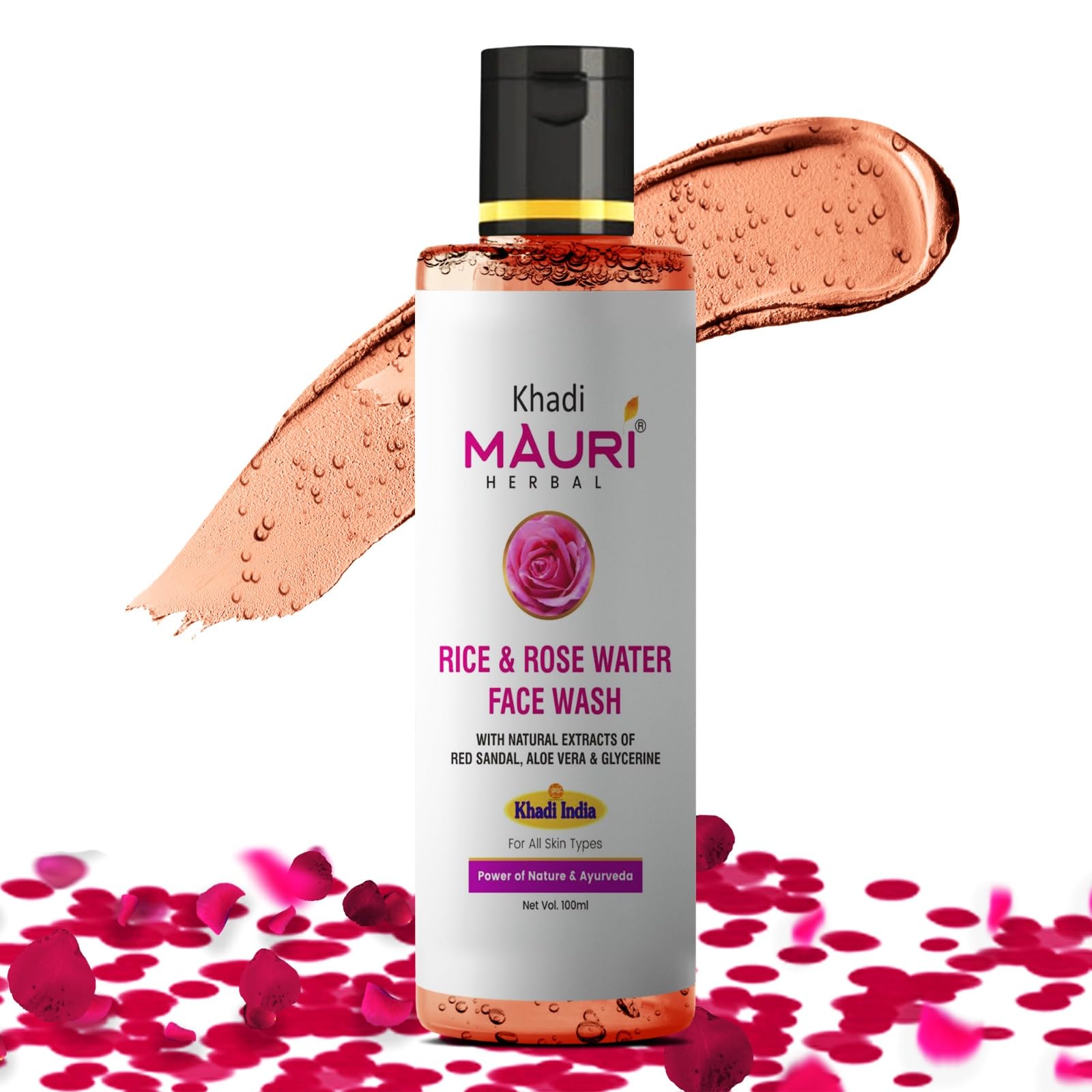 Khadi Mauri Herbal Rice & Rose Water Face Wash | Boosts Glow & Radiance | Enriched With Rose Oil, Aloe Vera, Sandal & Glycerine 