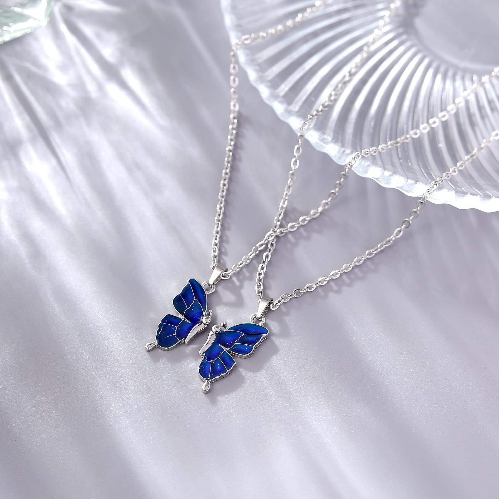 FM FM42 Butterfly Pendant Necklace Set, Pack of 2 - Color Changing, Alloy & Stainless Steel, Model AZN1327