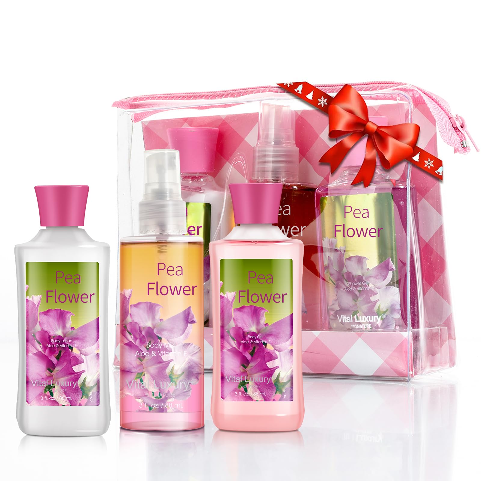 Vital Luxury Bath & Body Care Travel Set Pea Flower Scent Home Spa Set With Body Lotion, Shower Gel And Fragrance Mist, Christma