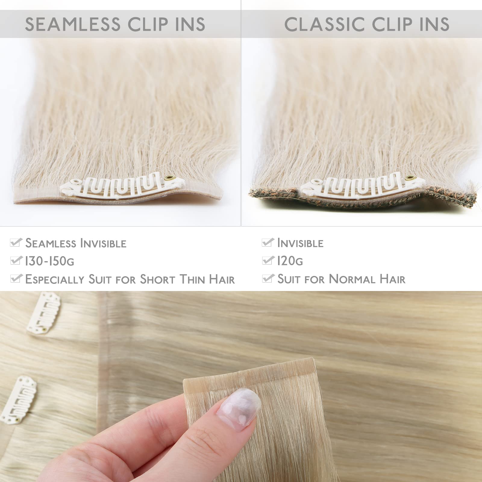 Wennalife Seamless Clip In Hair Extensions, 18 Inch 7Pcs 130G Ombre Ash Blonde To Golden Blonde Balayage Platinum Blonde Hair Ex
