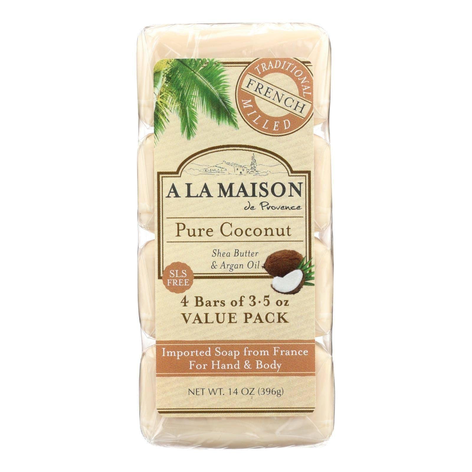 A LA MAISON Pure Coconut Bar Soap - Triple French Milled Unscented Natural Moisturizing Hand Soap Bar (4 Bars of Soap, 3.5 oz)