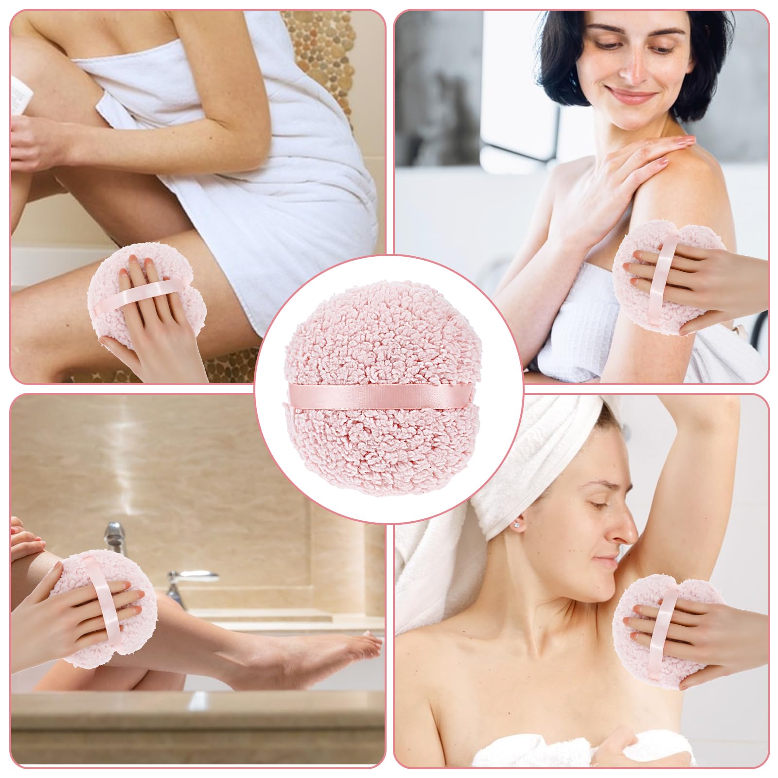 Gjinxi Powder Puff, 6 Body Powder Puff Ultra Soft Washable Large Round Velour Powder Puff, Large Velvet Dust Puff Soft Reusable