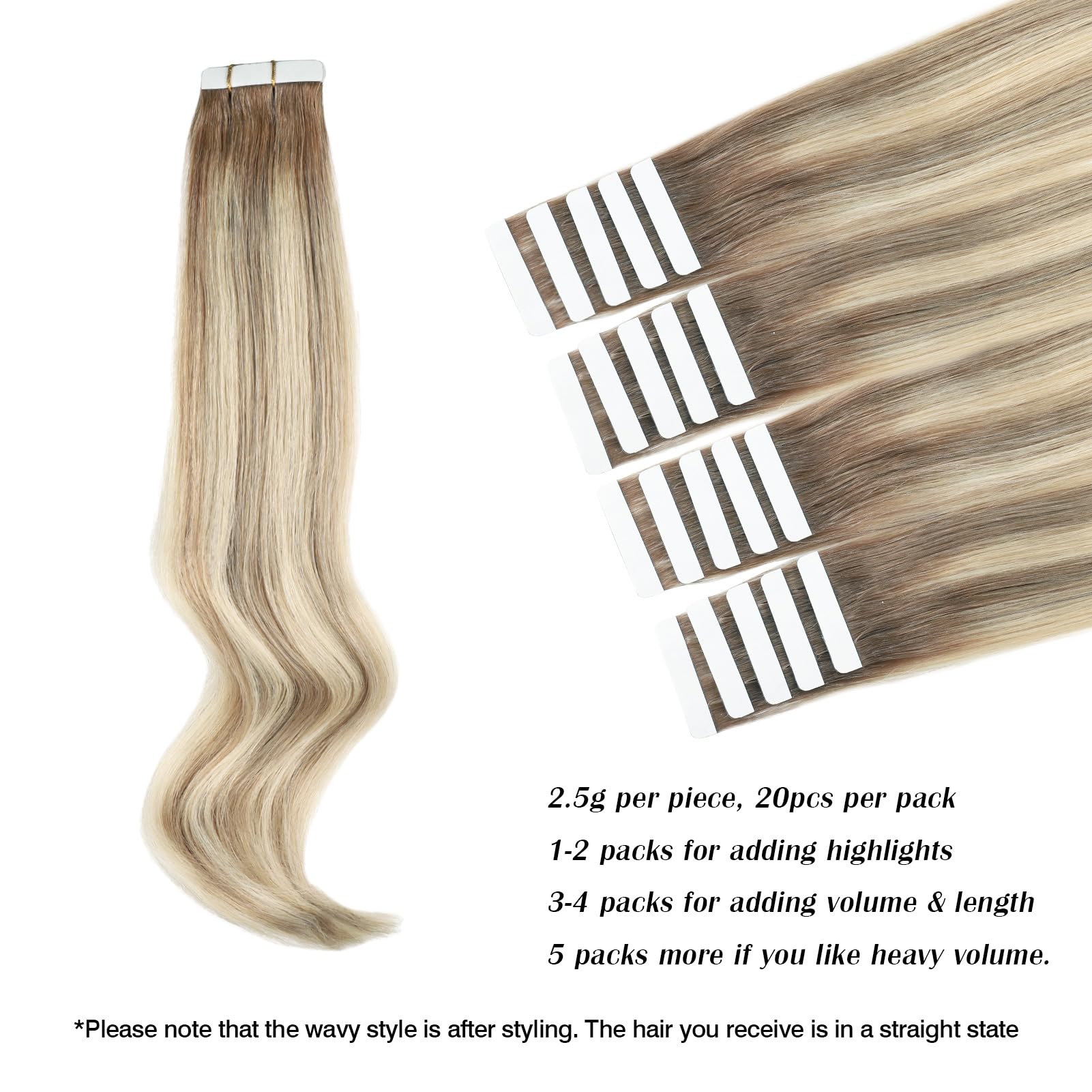 Abh Amazingbeauty Hair 20 Inch Hair Extensions Real Human Hair Tape In Bleach Blonde-Chocolate Brown-Light Chestnut Brown R8A-84