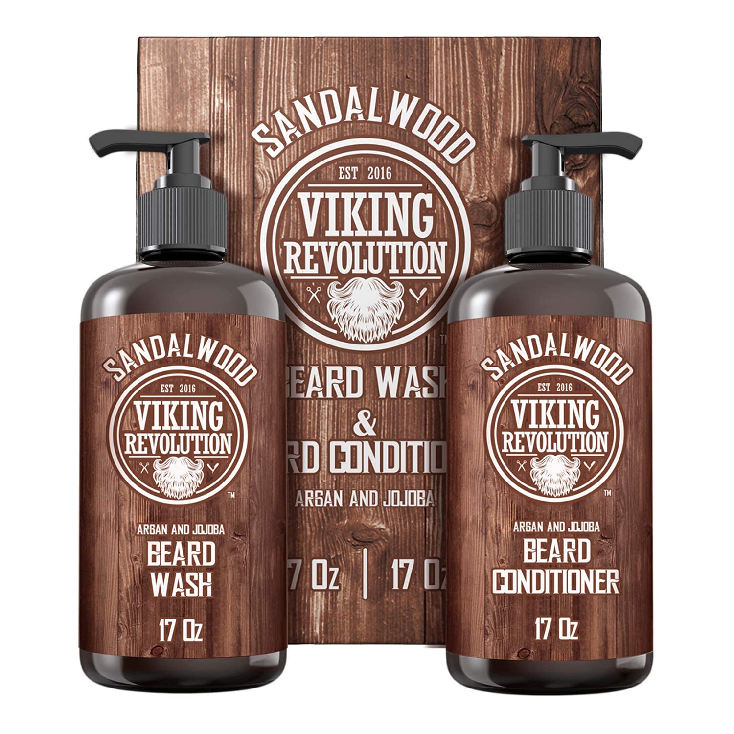Viking Revolution Beard Wash & Beard Conditioner Set With Argan & Jojoba Oils - Softens And Strengthens - Natural Sandalwood Sce