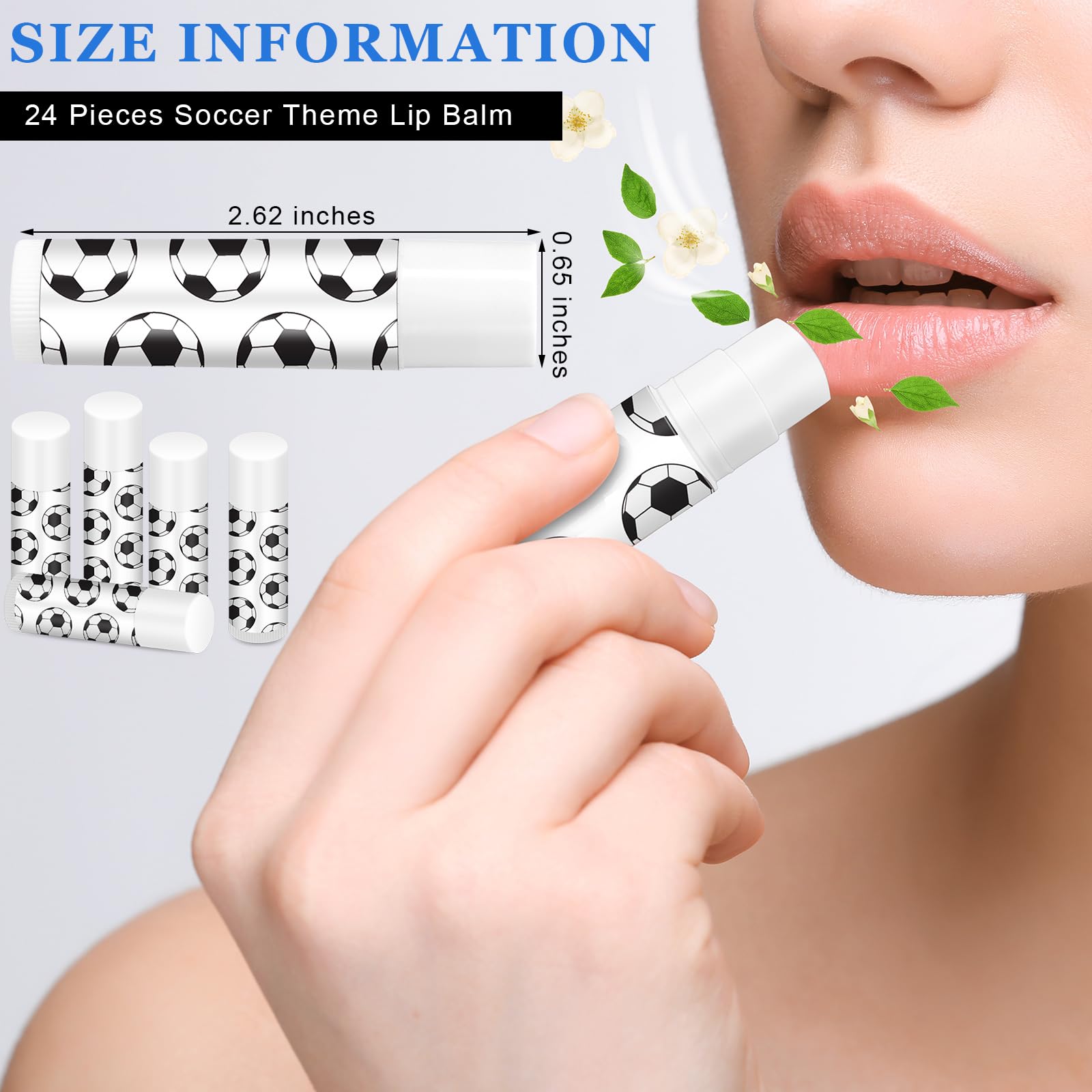 Heigble 24 Pcs Soccer Lip Balm for Soccer Team Gifts Sports Moisturizing Jasmine Taste Lipstick for Women Players Sports Fans Pa