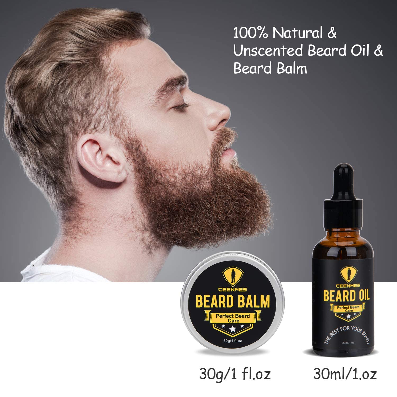 Ceenwes Upgraded Beard Grooming Kit With Beard Conditioner ,Beard Oil, Beard Brush, Beard Comb, Beard Balm, Beard Shampoo, Beard
