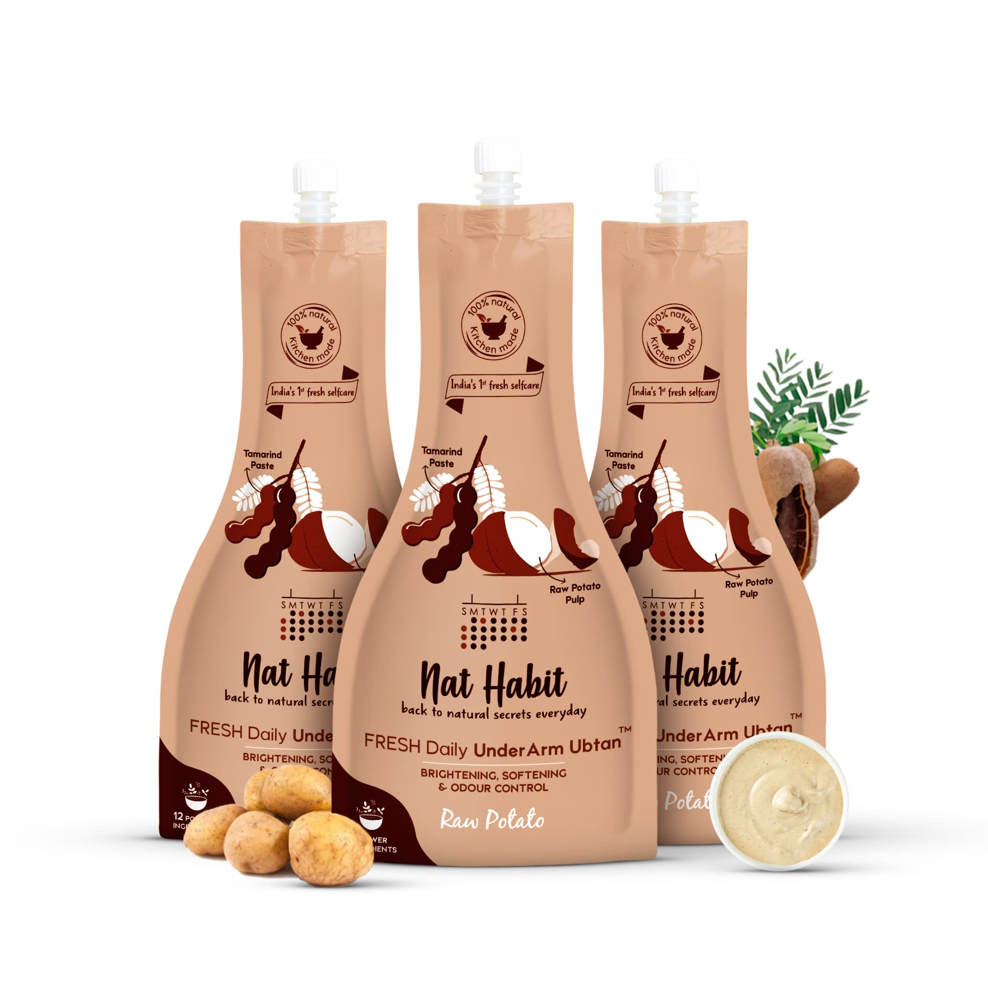 Nat Habit Raw Potato Underarm Ubtan & Scrub For Softening, Odour Control & Remove Darkness With Tamarind & Zero Chemical (40Gm X
