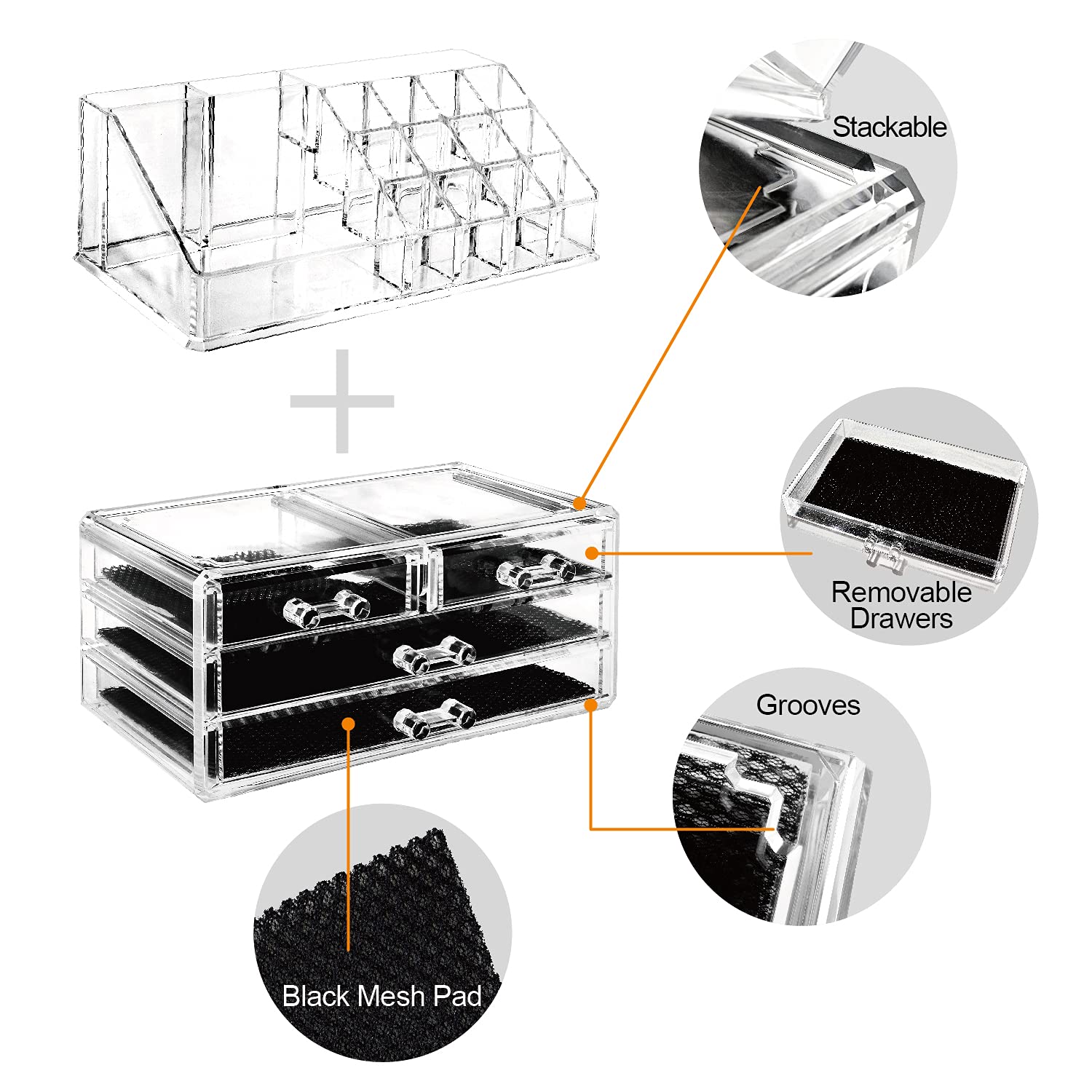 Ikee Design Acrylic Makeup Organizer With 4 Drawers And Removable Top Lipstick Holders, Ideal For Make-Up Or Accessories,Enhance