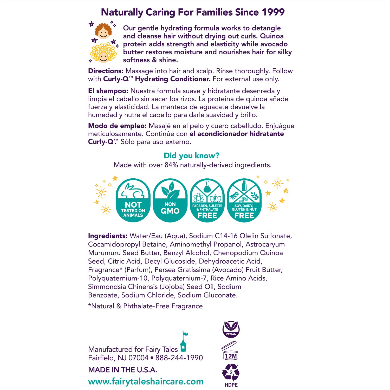 Fairy Tales Curly Q Kids Shampoo - Hydrating For Curly And Multicultural Hair, All Curl Types - Paraben, Sulfate, Gluten, And Nu