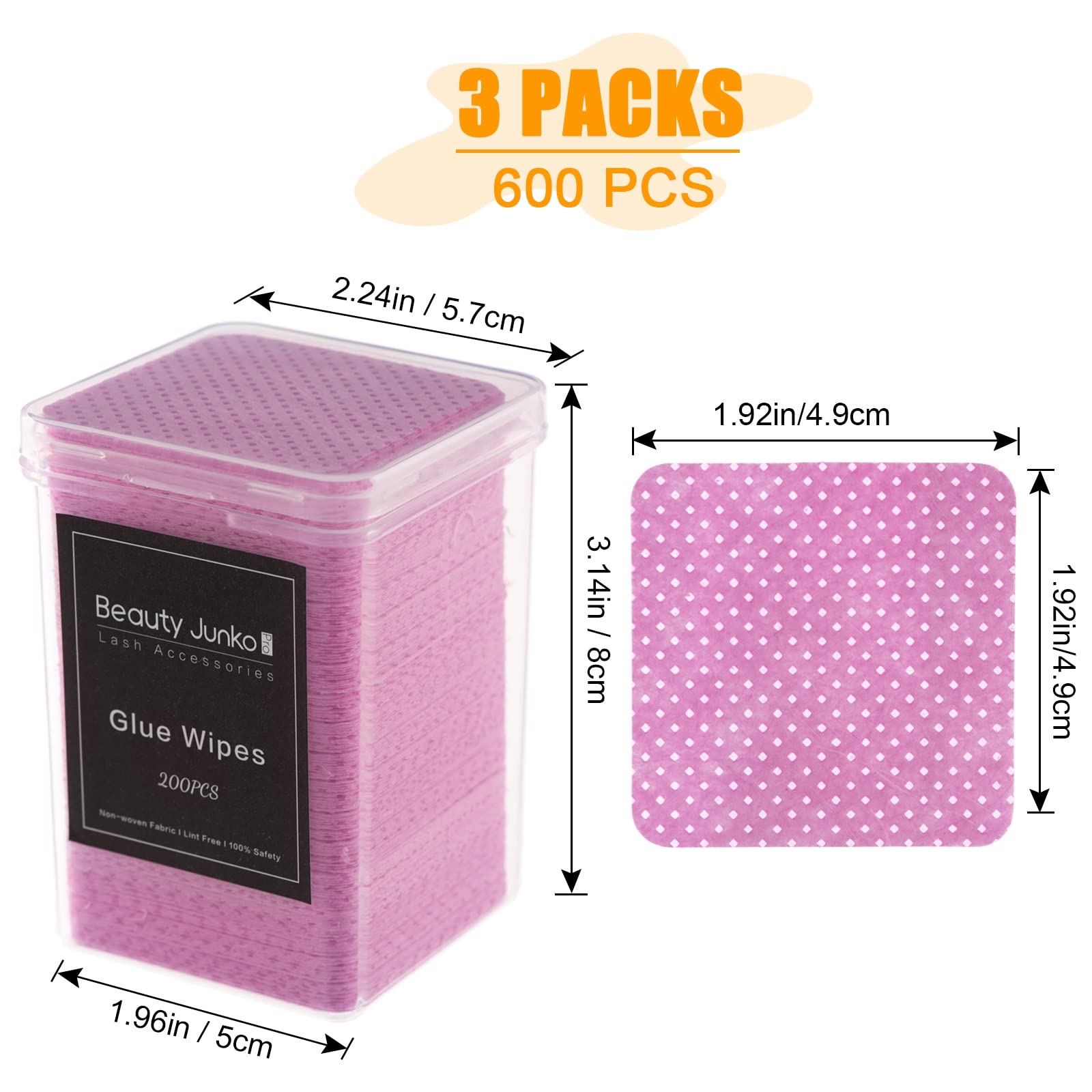 Lint Free Nail Wipes, 600 PcS Eyelash Extension glue Wipes, Lash glue cleaning Pads, Adhesive Wipes, cotton Pads for cleaning Tw