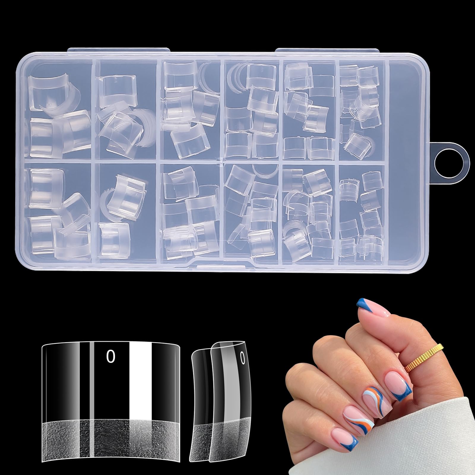 LIONVISON Short Square Nail Tips, 240pcs Half Matte Nail Tips for Acrylic Nails Professional, Half Cover No C Curve Nails Tips N