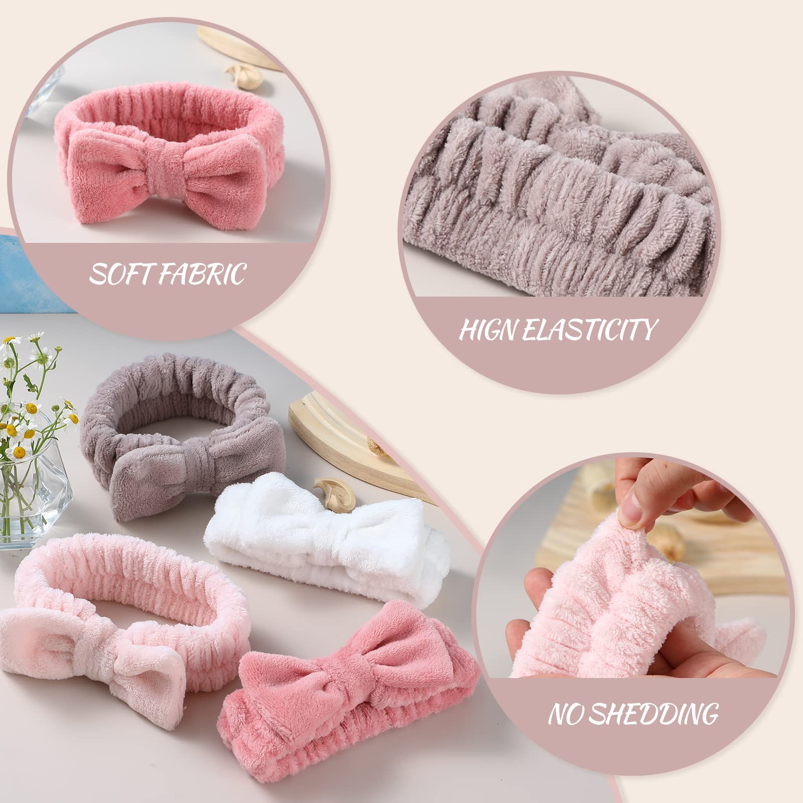 Vitever 4 Pack Spa Headband For Washing Face, Girls Makeup Bow Tie Hair Band, Microfiber Women Headbands To Facial Clean, Elasti