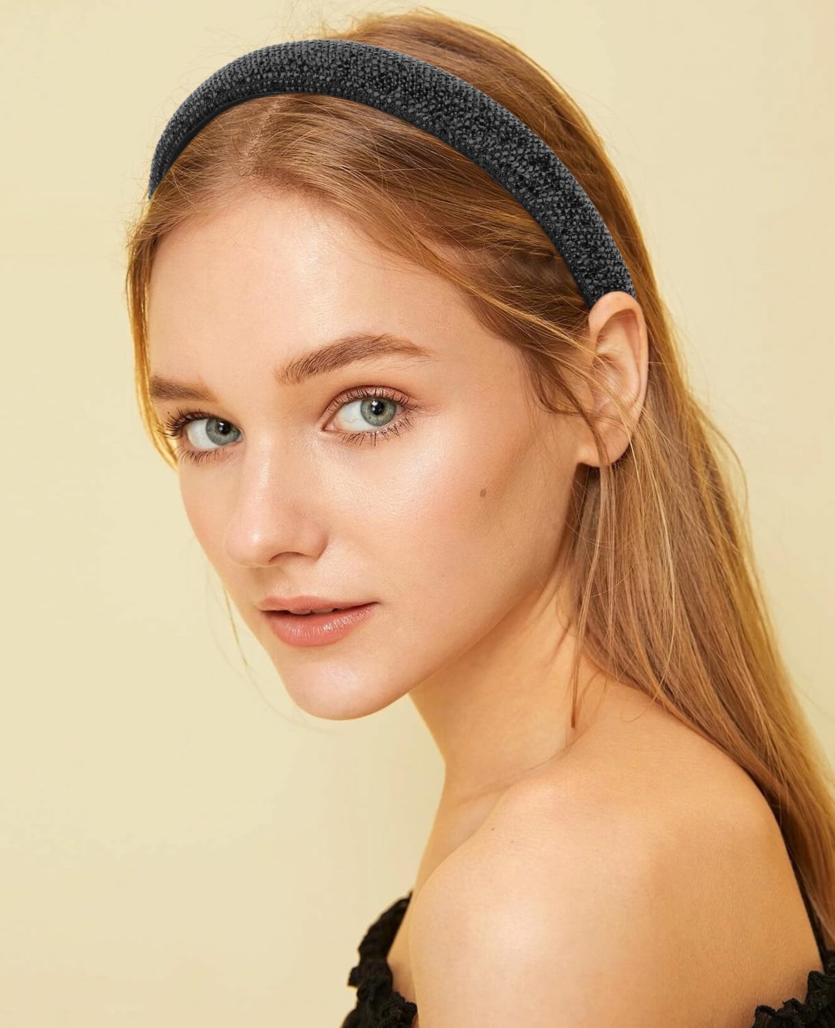 Wecoe 2pcs Rhinestone Headbands Women Girls Sparkly Bling Diamond Silver Black Headband Fashion Comfortable Head Band Non Slip B
