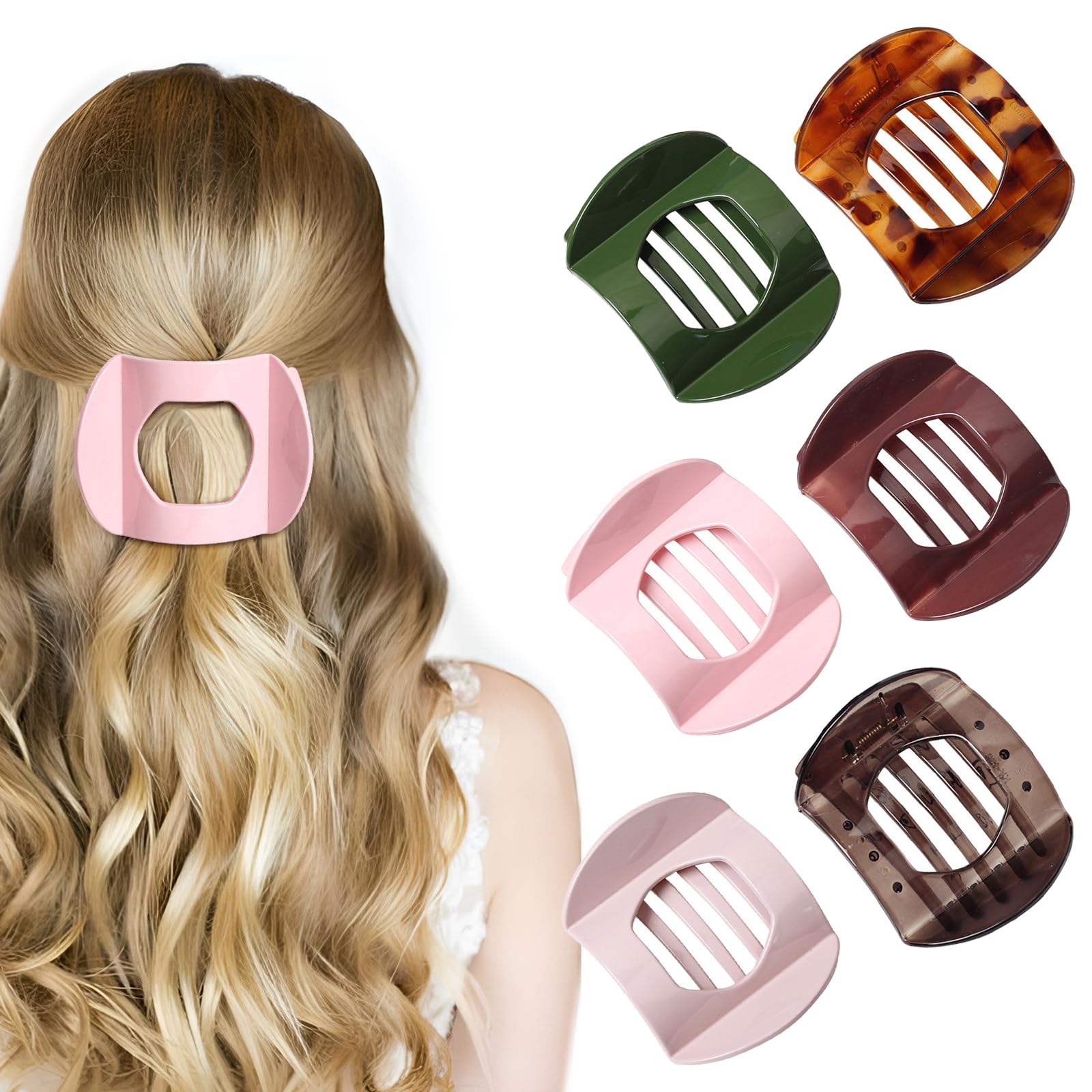 6Pcs Flat Hair Clips for Women,Volume Flat Top Round Green Clip for Thick or Thin Hair,Picura Large Hair Claw Clips Strong Hold 