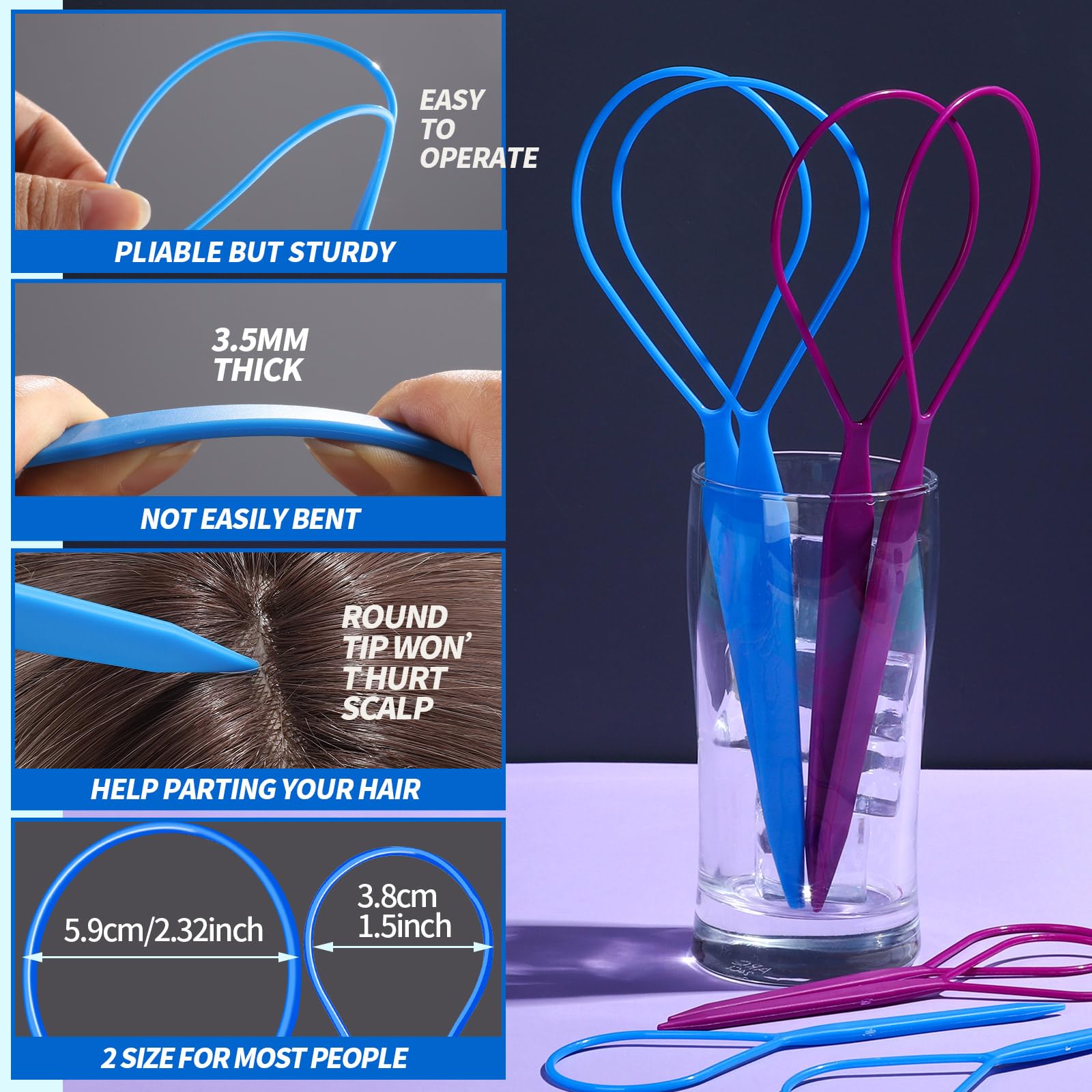 Teenitor Tail Hair Loop Styling Tool, Large + Small Hair Pull Through Tool Hair Accessories For Women, French Braiding Hair Tool