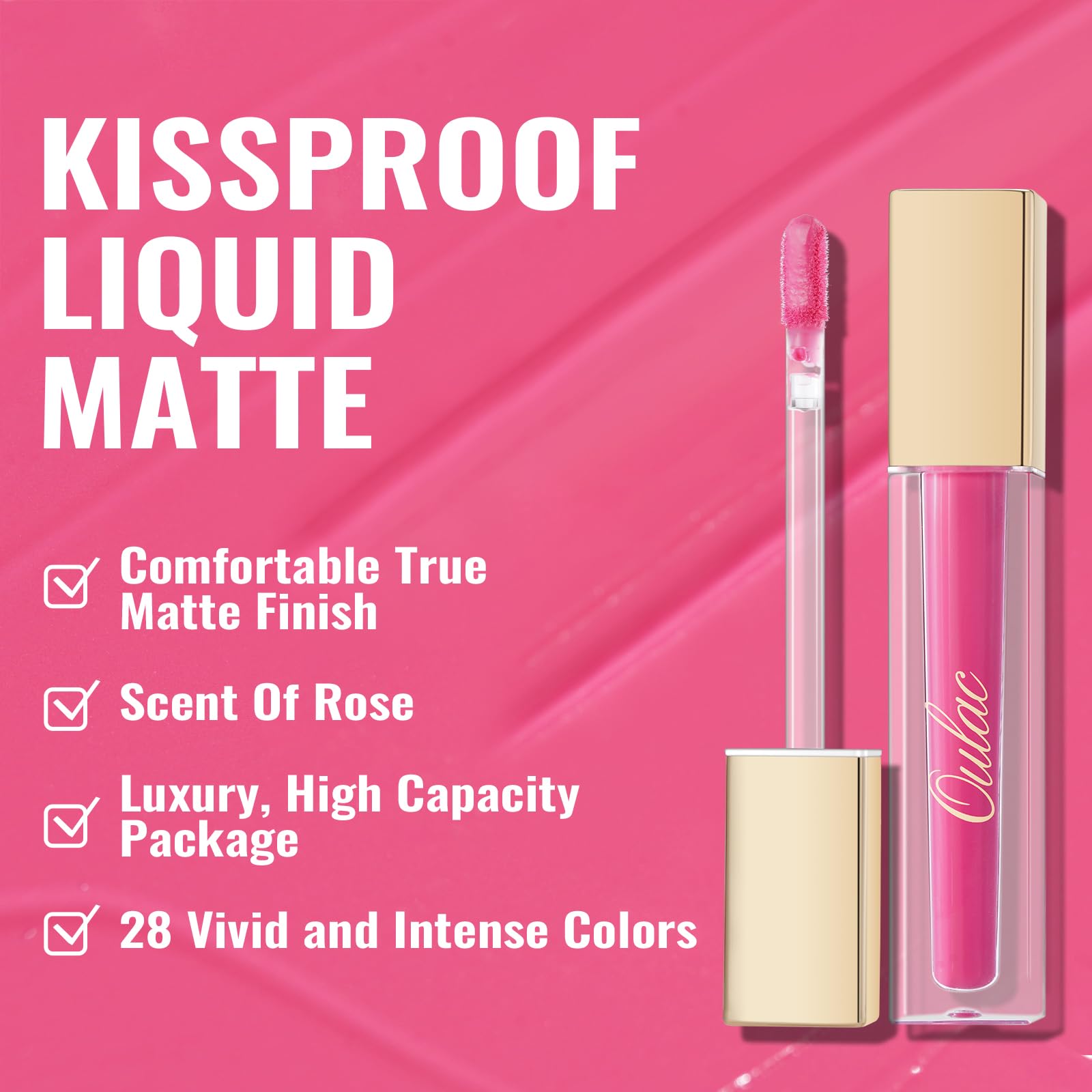Oulac Matte Liquid Hot Pink Lipstick For Women, Long Lasting Lipstick Waterproof Lip Stain, No Transfer, Creamy High Pigmented F