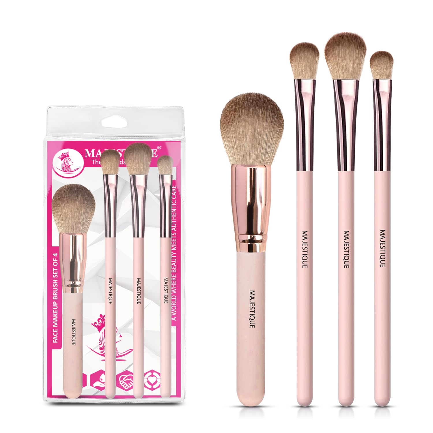 Majestique Face Makeup Brush Set Of 4  Professional Makeup Brushes For Powder, Blush, Eyeshadow & Eyebrow  Essential Makeup Br