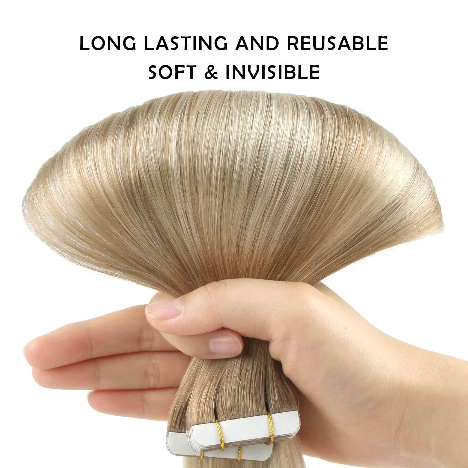 Sassina 14 Inch Semi-Permanent Tape In Hair Extensions Human Hair 50 Grams Invisible Reusable Human Hair Tape In Extensions Dirt