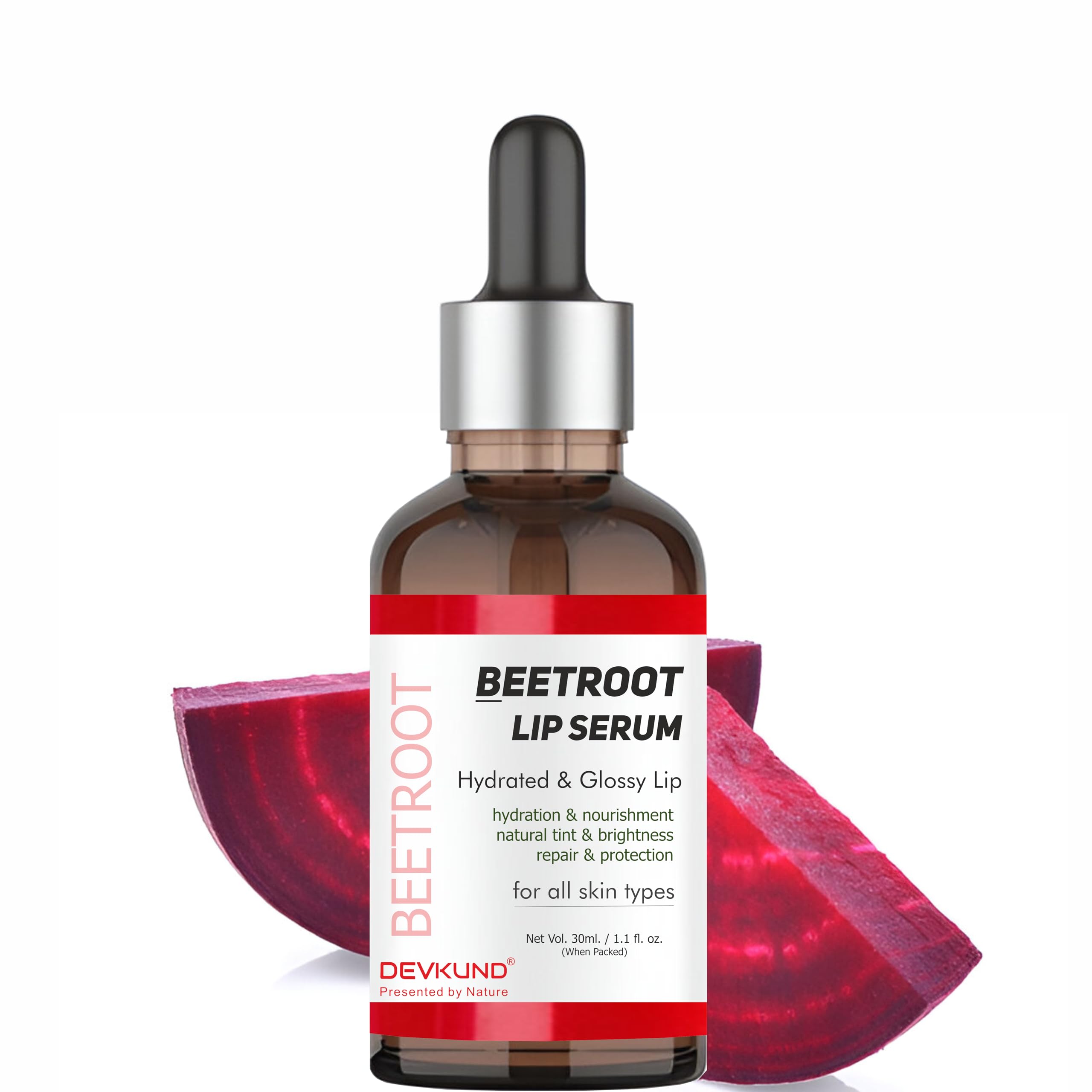 Devkund Presented By Nature  Beetroot Lip Serum | 100% Natural Lip Brightening & Hydrating Serum | Reduces Pigmentation, Restor