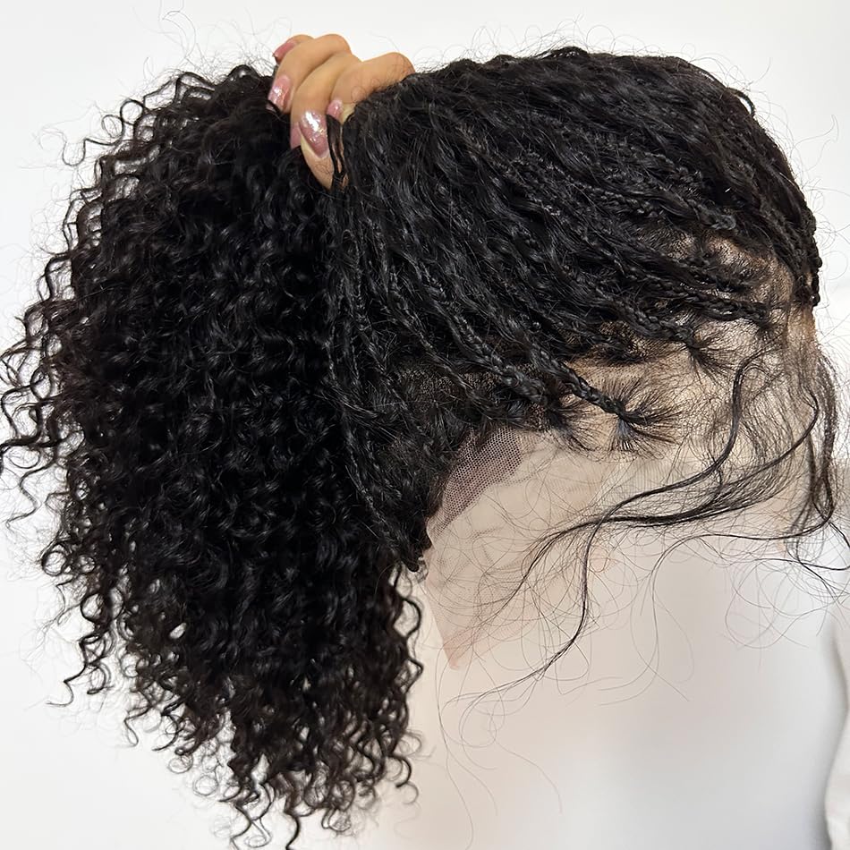 Flowerseason Boho Box Braids Wig Full Lace Braided Wig Human Hair Square Parted Knotless Pre Pluched With Baby Hair Braided Wigs