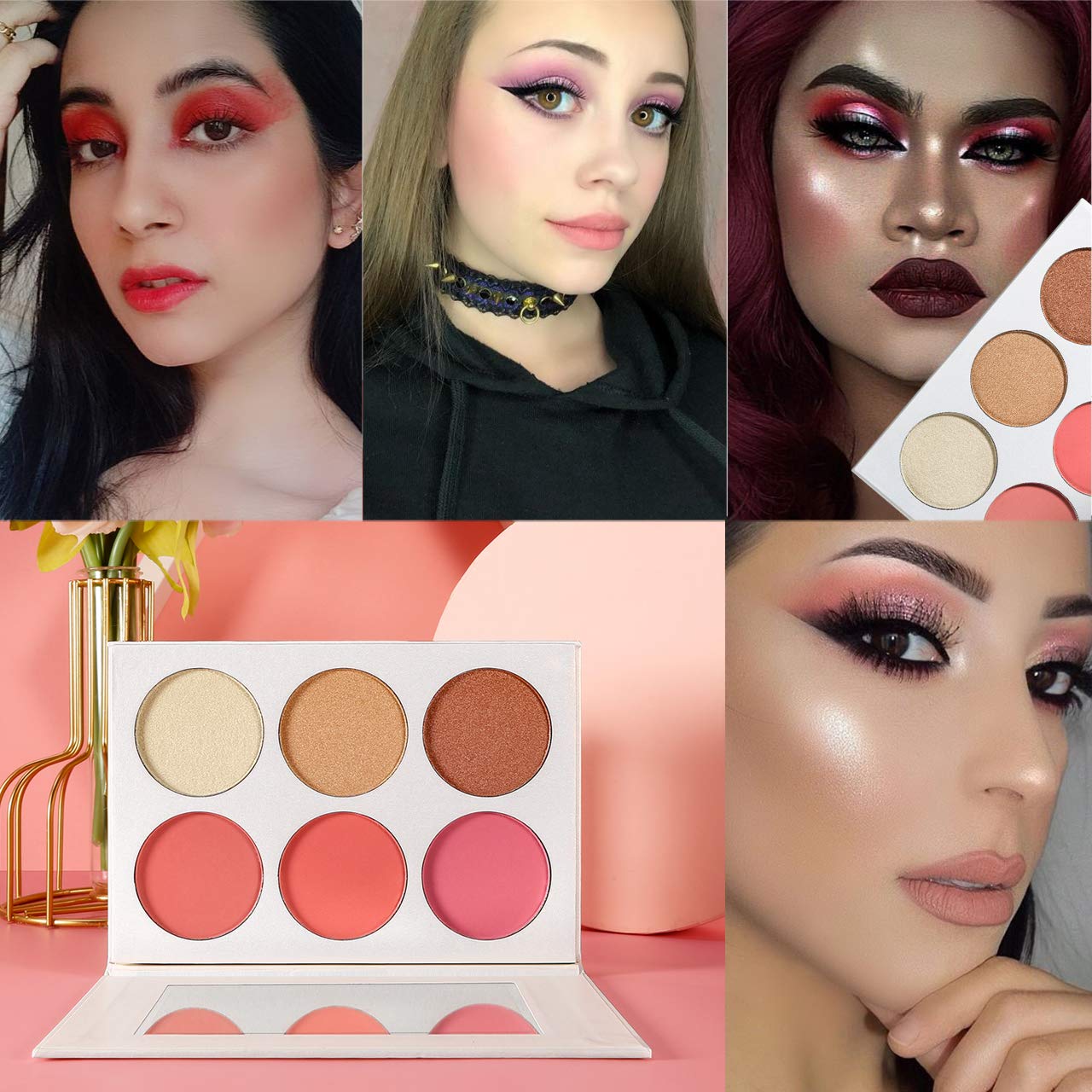 Blusher & Illuminator Highlighter & Bronzer Powder Contour Collection Set - 3 Blusher & 3 Highlighter Powder Palette - Perfect F