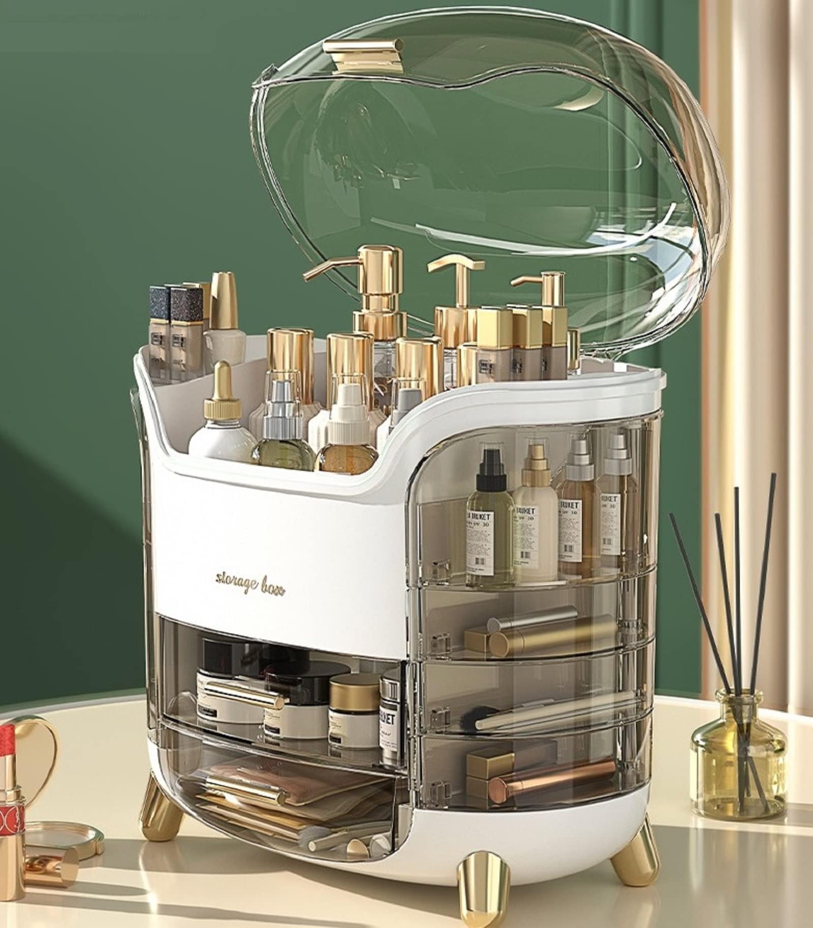 Omeily Large Makeup Organizer Countertop Cosmetic Organizer Box Makeup Storage Organizer Skincare Organizers Bathroom Counter Ma