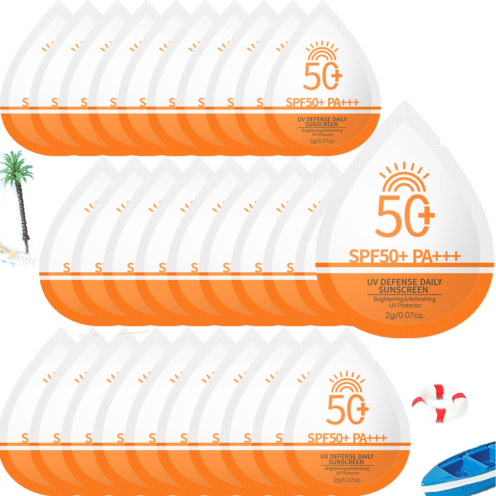 Mini Sunscreen Travel Size Bulk, 30 Pcs Mini Sunscreen SPF 50+ Beach Must Haves For Face & Body, Sunscreen Packets Party Favor, 