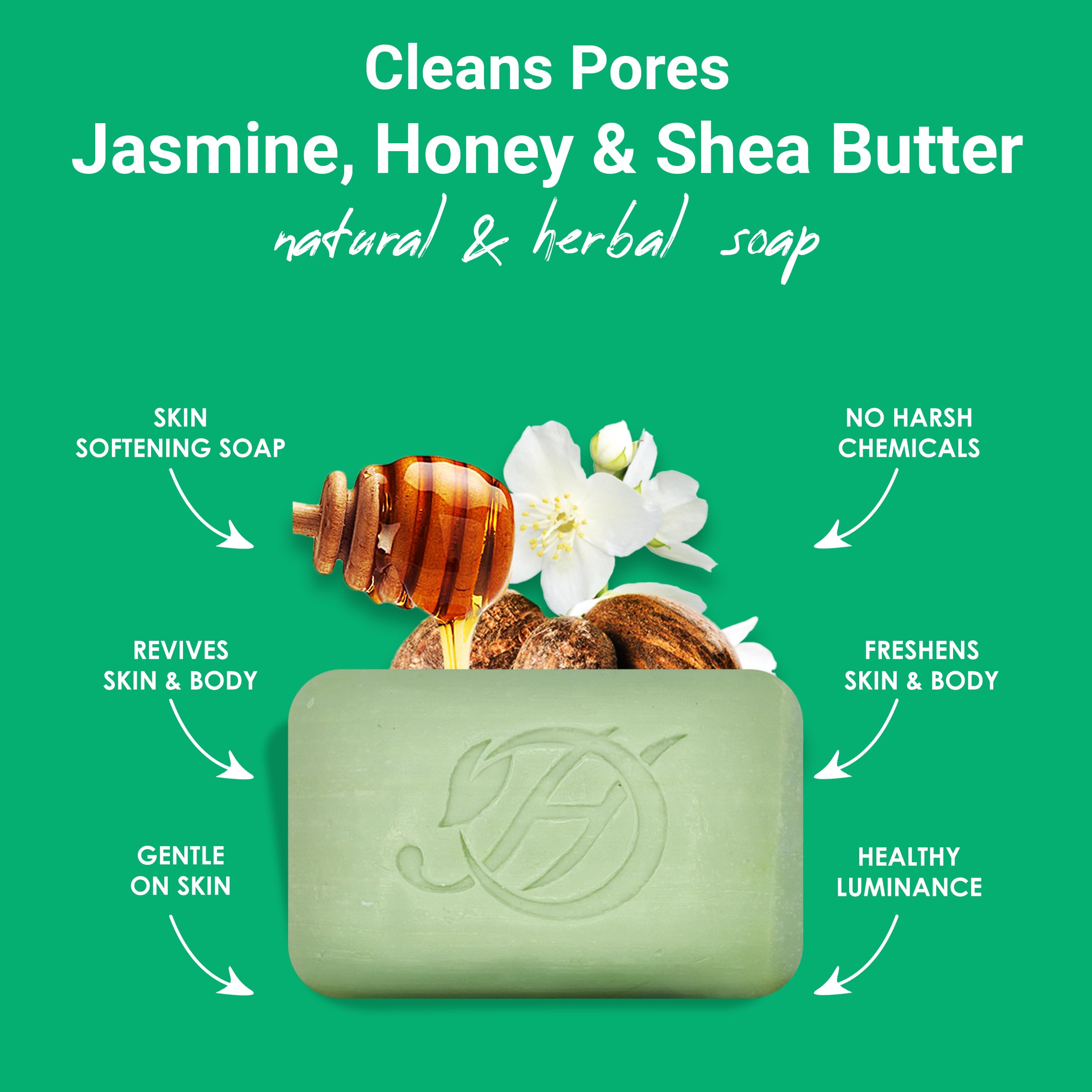 HERBOGANIC Jasmine Honey and Shea Butter Herbal Soap | Pack of 3 of 5oz soap Bar | Natural Bar Soap for Face and Body | Hydratin