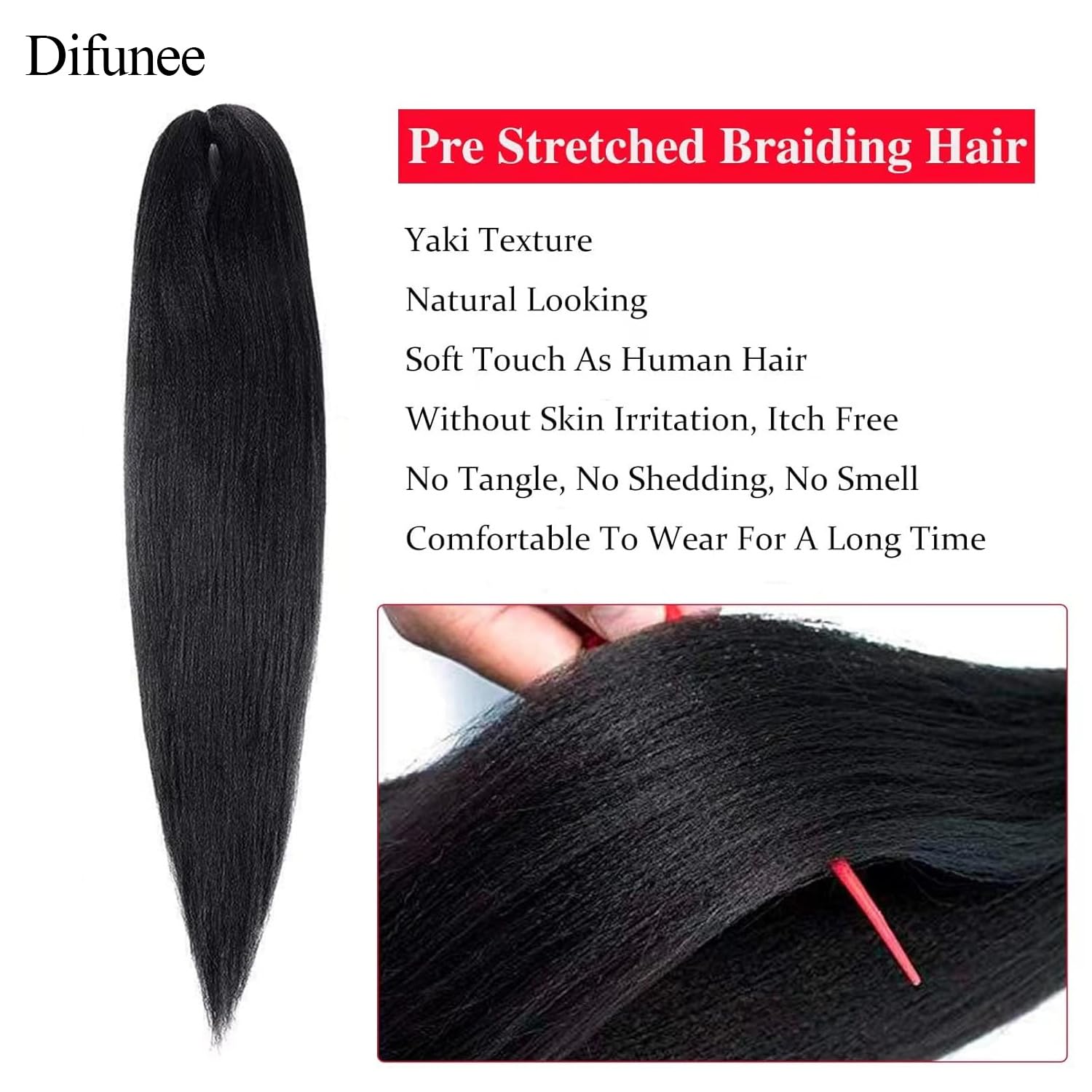 Difunee Pre-Stretched Braiding Hair - 24 Inch 8 Packs Natural Black Long Braiding Hair For Twist Or Box Braids, Yaki Texture Hot