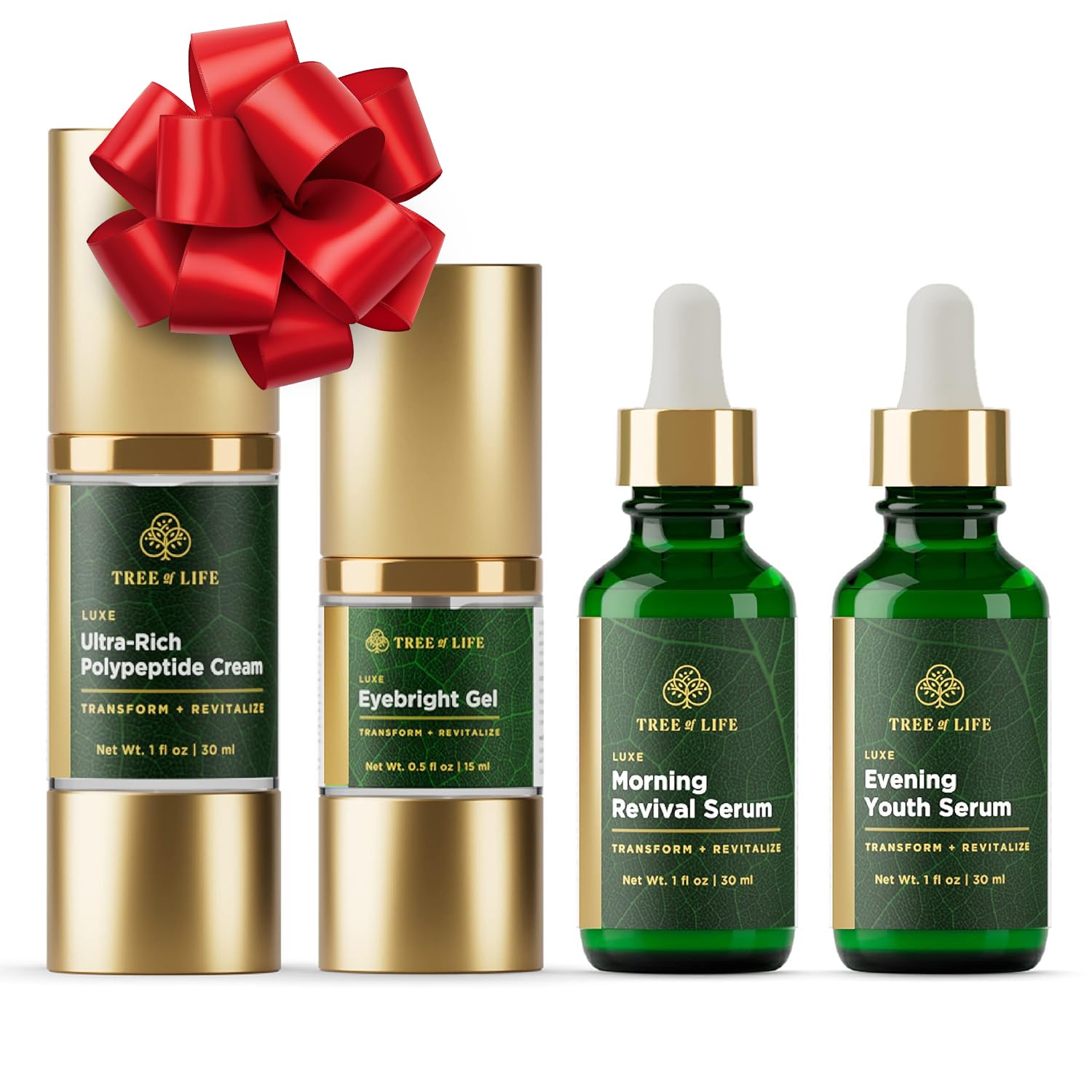 Tree of Life Age Defying Luxe Facial Skincare Regimen | Includes Morning Revival Serum (1 Oz), Evening Youth Serum (1 Oz), Polyp