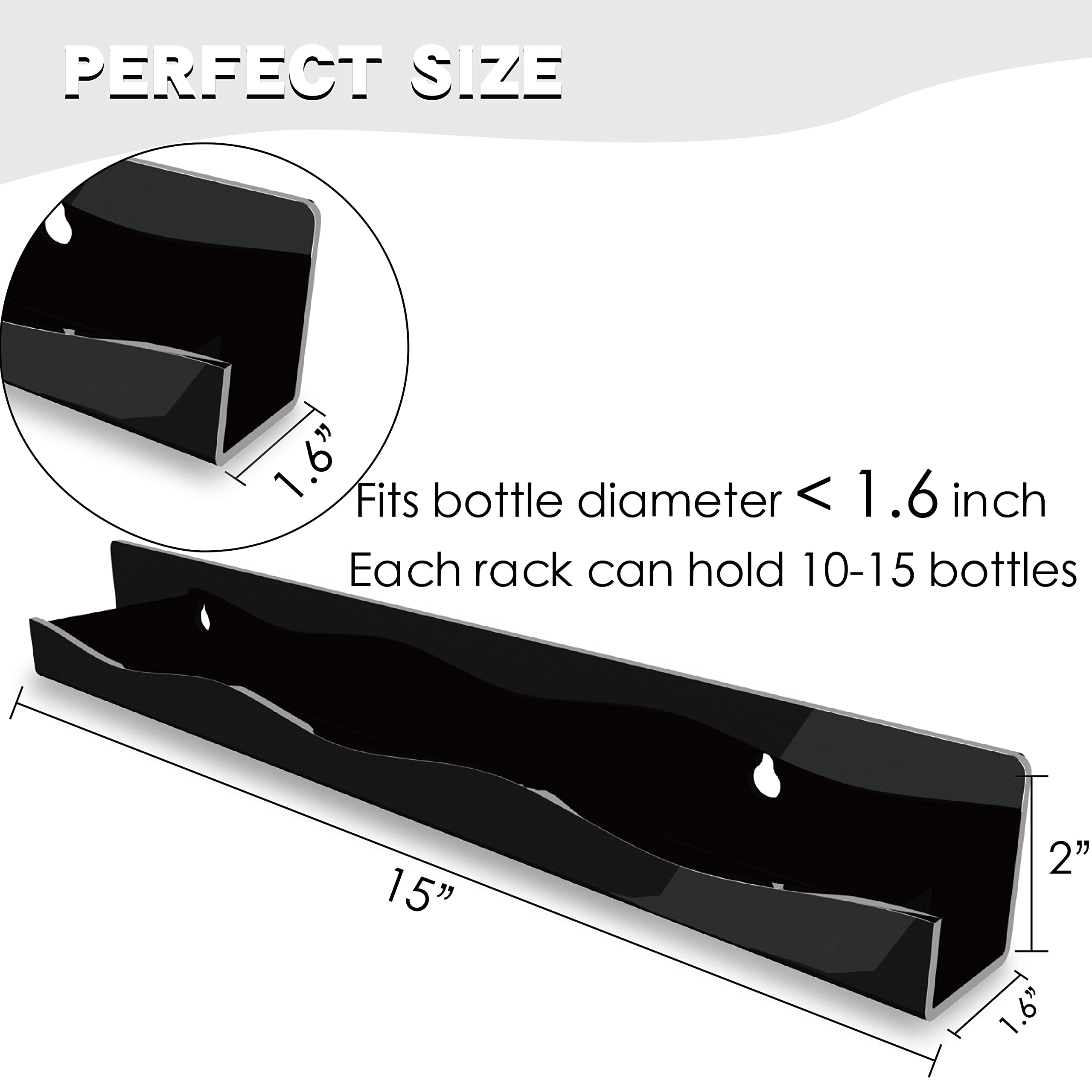 Ymvv 15'' Nail Polish Rack Wall Mounted Shelf,6 Pack Black Acrylic Organizer Supplies For Nail Techs,Great Display For Salons Re