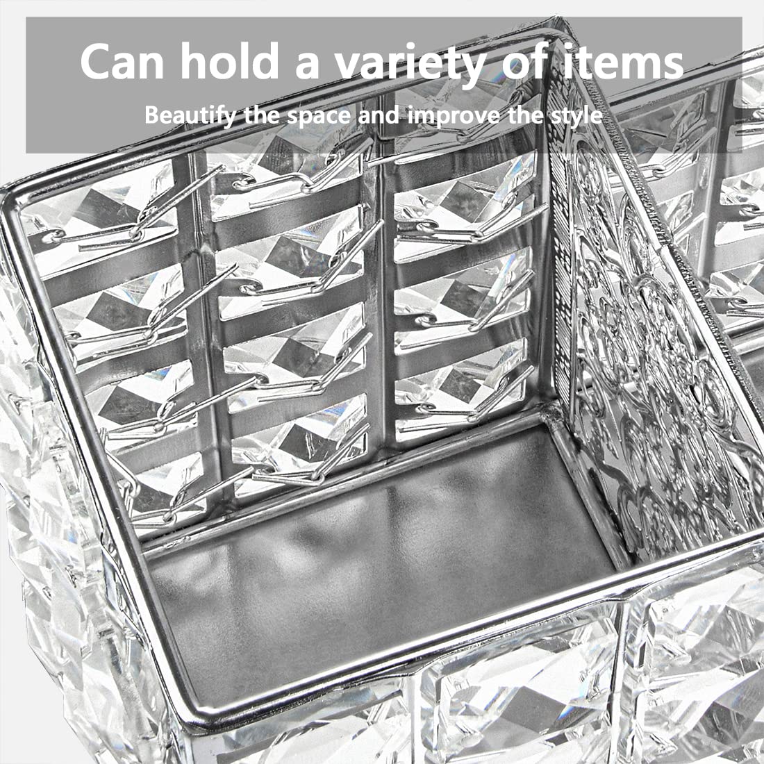 Luexbox Crystal Makeup Brush Holder, One-Piece Square Brush Organizer, Cosmetics Brush Storage Container For Table, Dresser, Bat