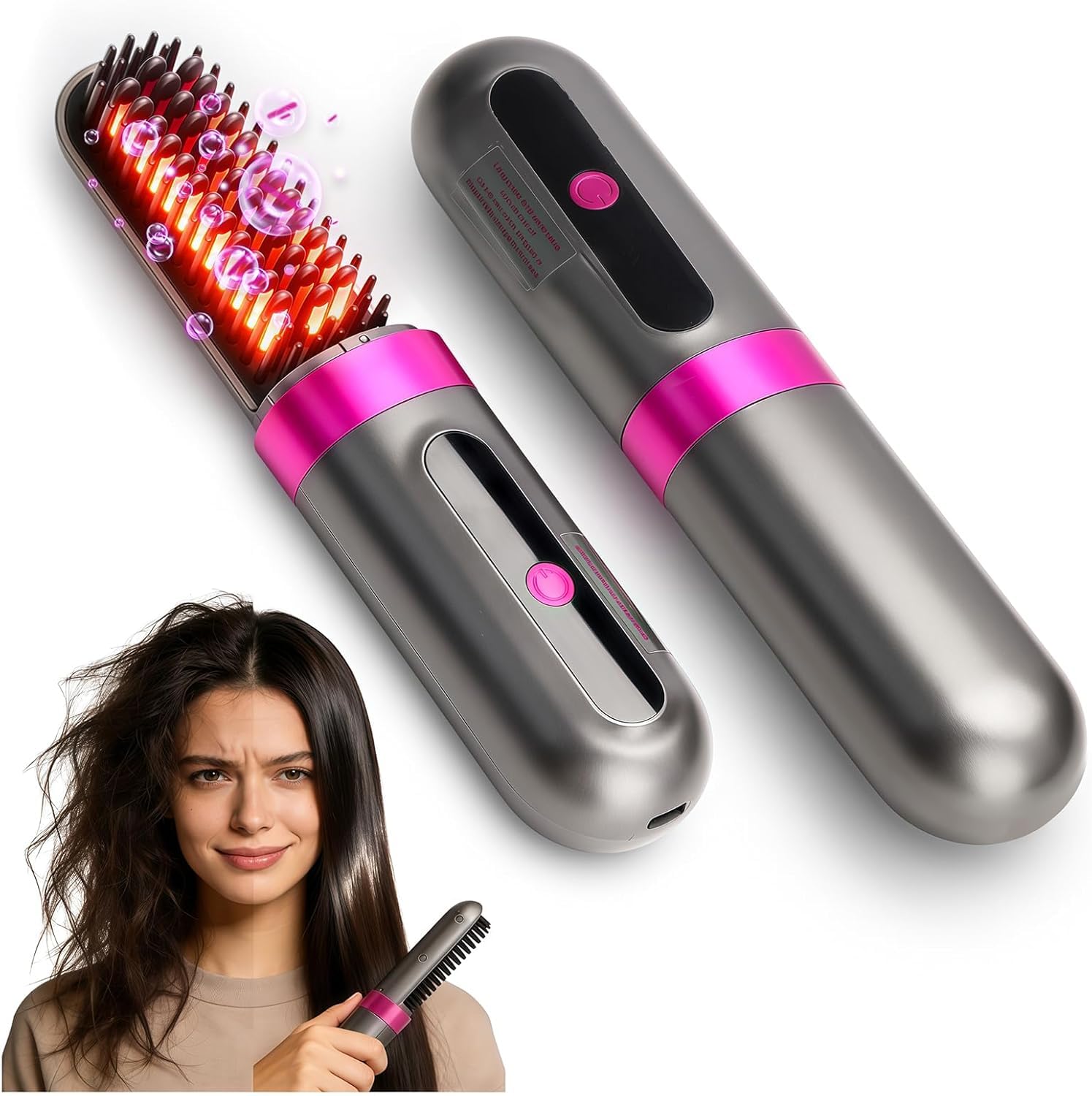 Cordless Hair Straightener Brush, Portable Hot Brush with Ionic Technology, MCH 50s Fast Heating, 320?390? Adjustable Heat, 400