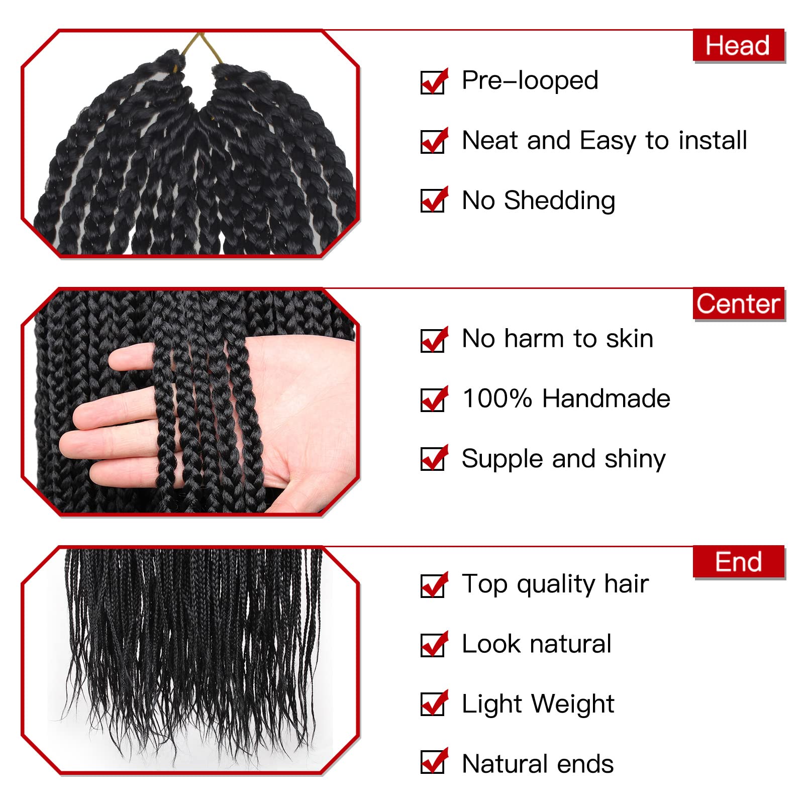 Xtrend 8 Packs 18 Inch Medium Long Box Braids Crochet Hair Pre-Looped Boho 3X Braids Hair Extensions Synthetic Crochet Hair For