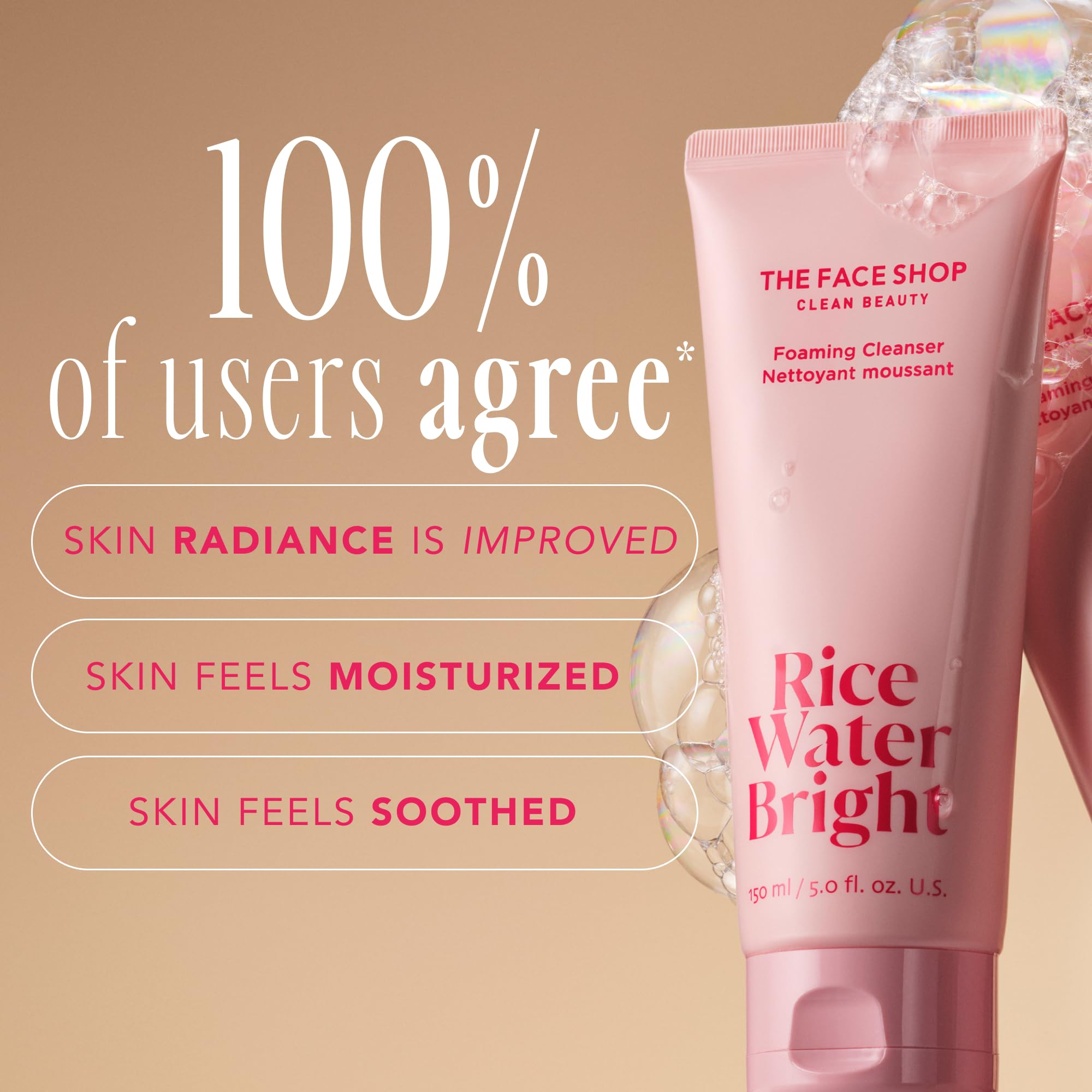 The Face Shop Rice Water Bright Foaming Facial Cleanser With Ceramide, Gentle Face Wash For Hydrating & Moisturizing, Vegan Face