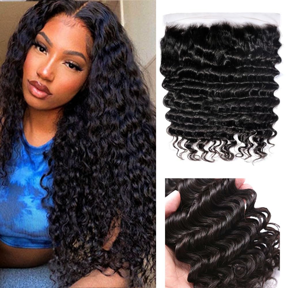 13x6 Lace Frontal Only Deep Wave Closure Natural Hairline Pre Plucked Baby Hair Brazilian Virgin Human Hair High Density Bleache