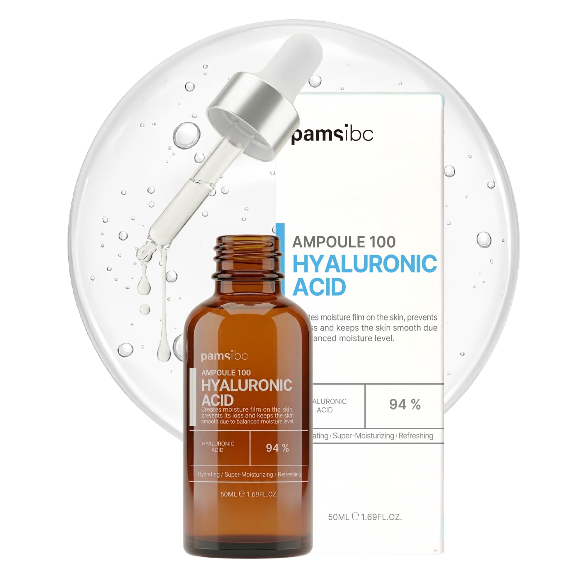 PAMS IBC Ampoule 100 Hyaluronic Acid, 95% HA Complex, Esthetician Developed Formula, DualMolecular HA Hydration, Clean Minimal 