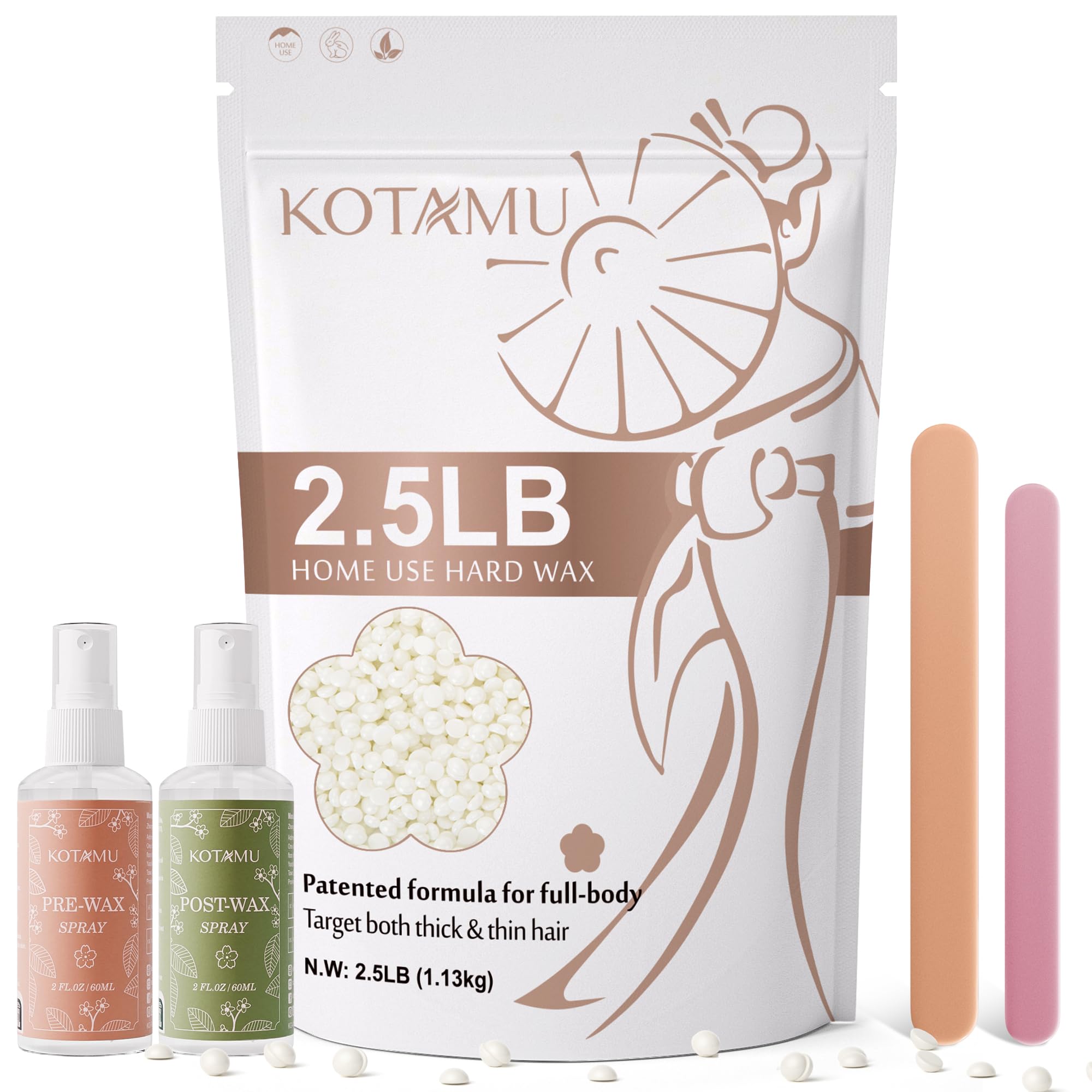 KOTAMU Hard Wax Beads, 2.5lb Waxing Beads for Full Body Bikini Brazilian Facial Leg Sensitive Skin Hair Removal, Unscented Wax B