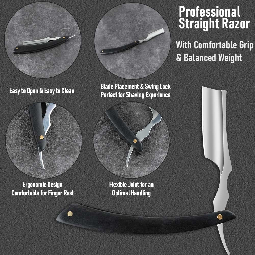 Professional Straight Edge Barber Razor,Straight Razors For Men, Premium Stainless Steel Shaver Razor With Shaving Strop For Men