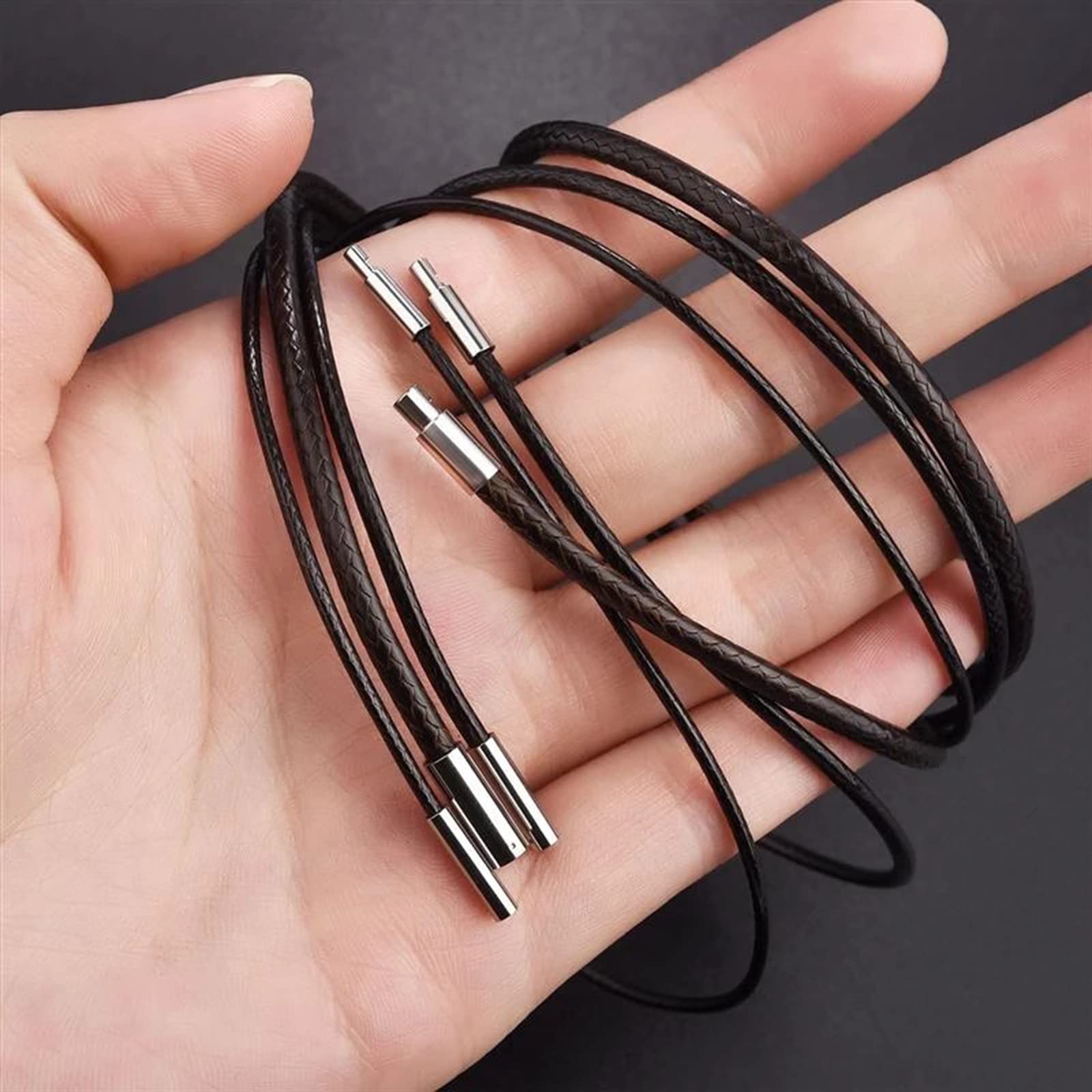 Otxas Leather Necklace Cord, 18inch-24inch Waterproof Rope Necklace for Men Women, 316L Stainless Steel Clasp, 2/3mm Width Leath