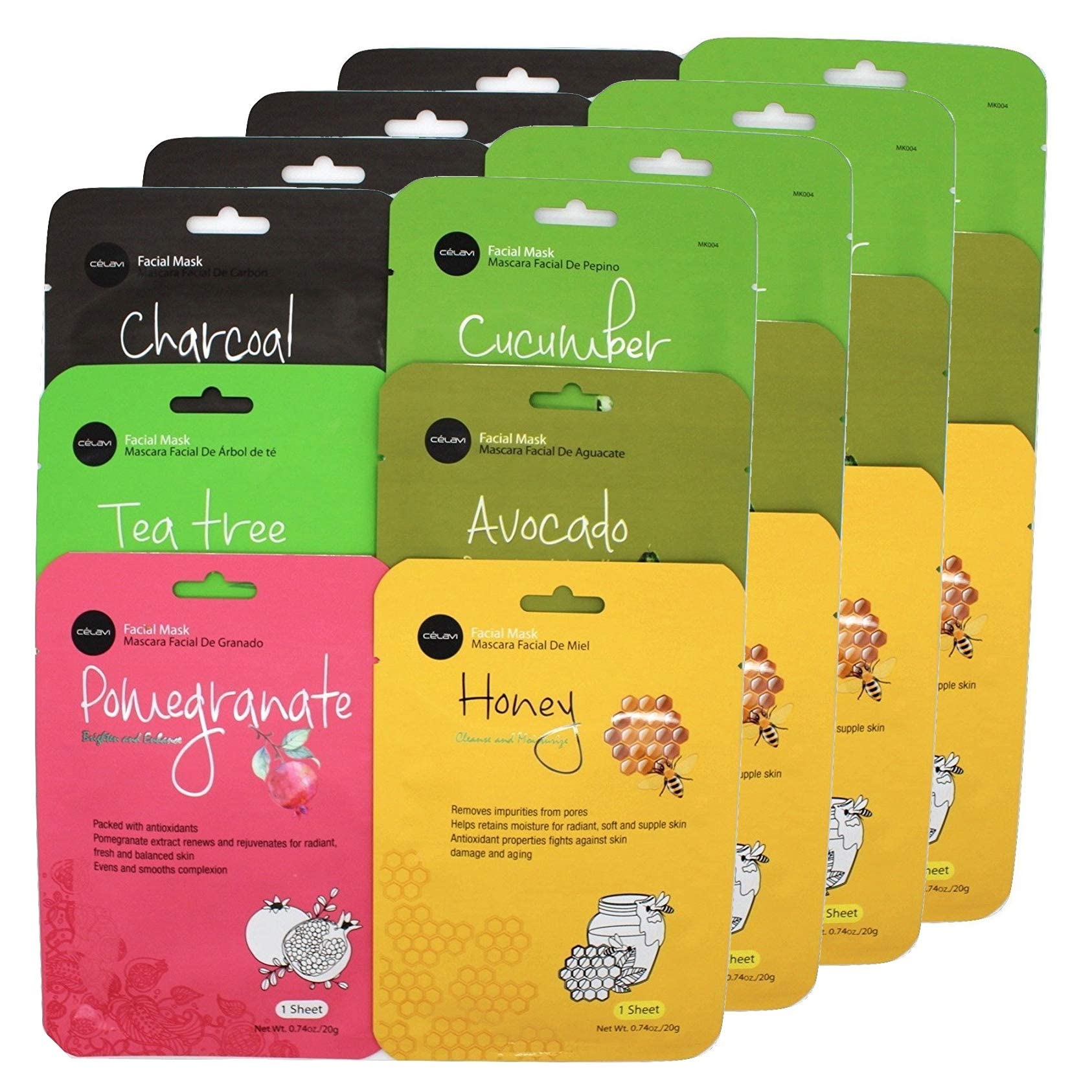 Celavi Essence Facial Face Mask Paper Sheet Korea Skin Care Moisturizing 4 Packs For Each 6 Flavors (New) K-Beauty Skincare 24 M