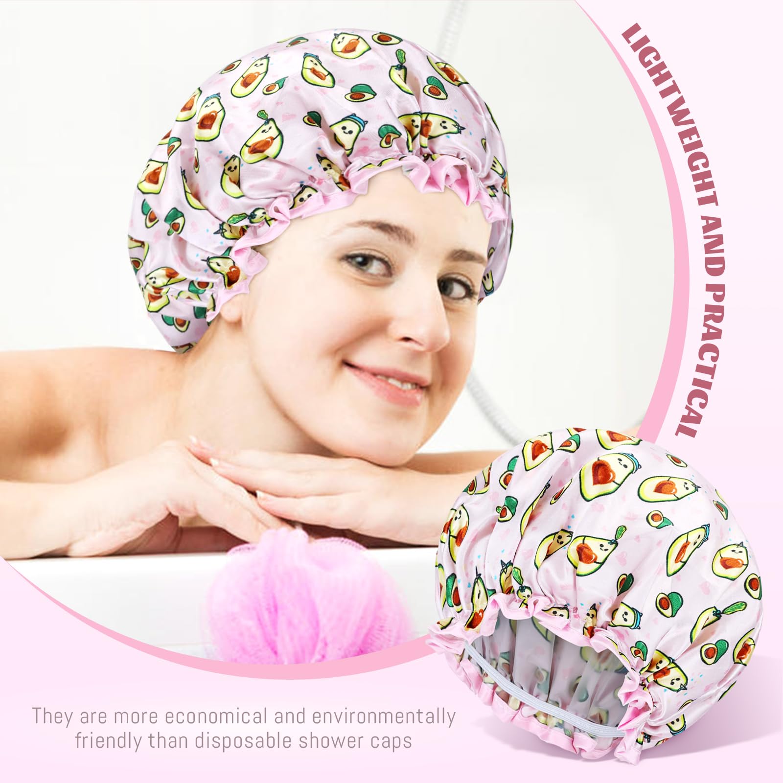 Lawie 4 Pack Double Layer Waterproof Reusable Satin Shower Caps With Adjustable Bath Hair Caps Stretchy Peva Bathing Hats Bonnet