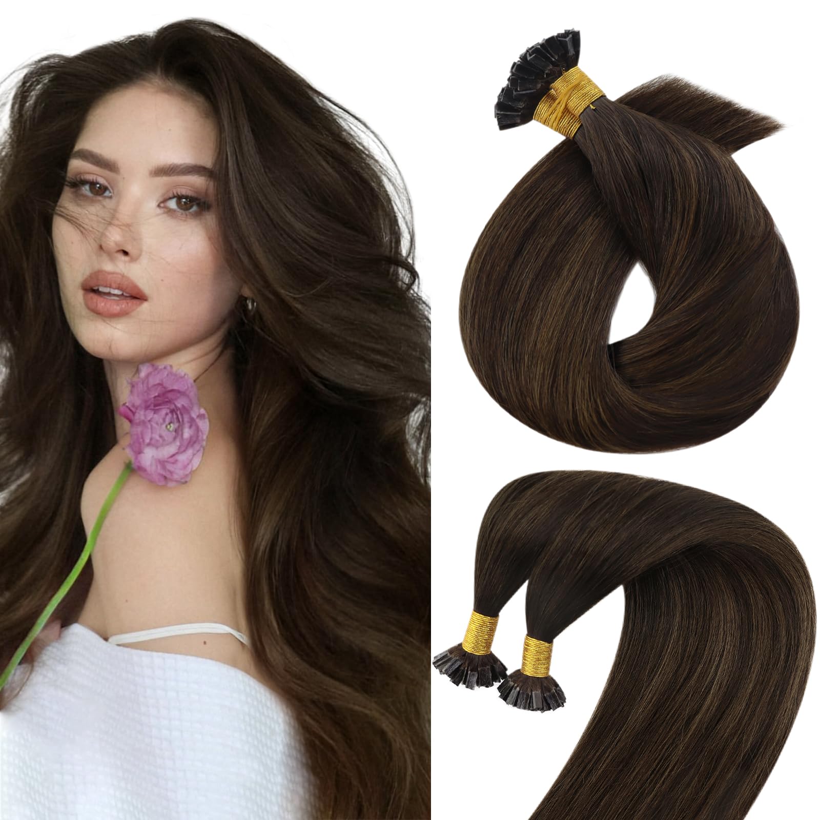 Sunny Ktip hair Extensions Brown Ktip Human Hair Extensions Dark Brown Ombre to Medium Brown Balayage Ktip Human Hair Extensions