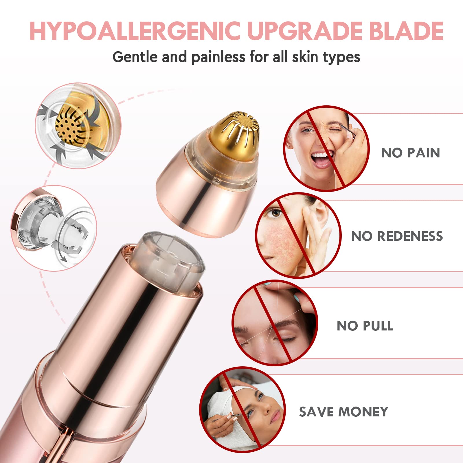 Gurelax Eyebrow Hair Remover, Rechargeable Electric Eyebrow Trimmer Epilator For Women, Painless Eyebrow Hair Removal Razor With