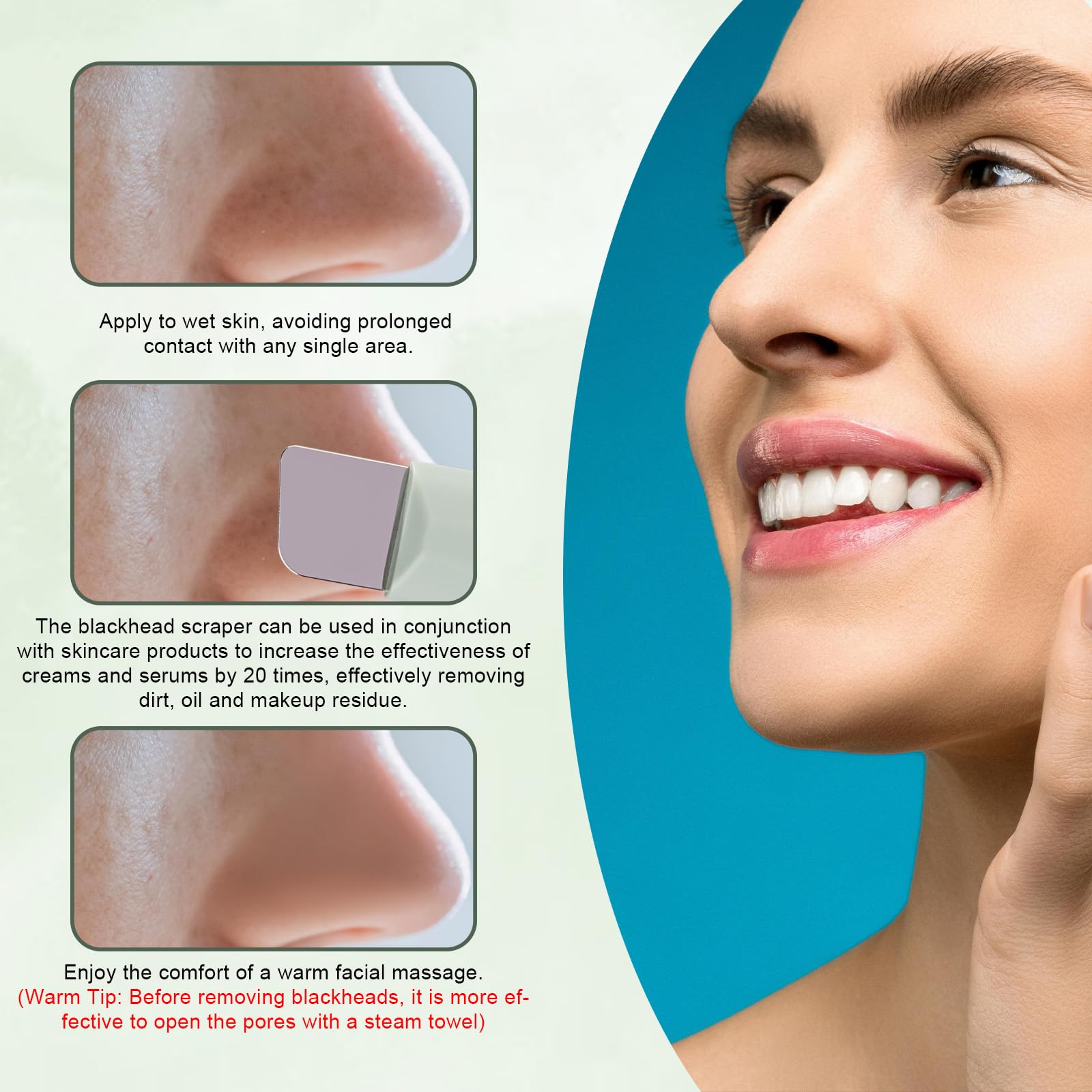 Tinoaly Silicone Nose & Face Blackhead Remover, Deep Clean Skin Pore Spatula, Green, Silicone & ABS, 9.6x3.8x1.21cm/3.78x1.5x0.4