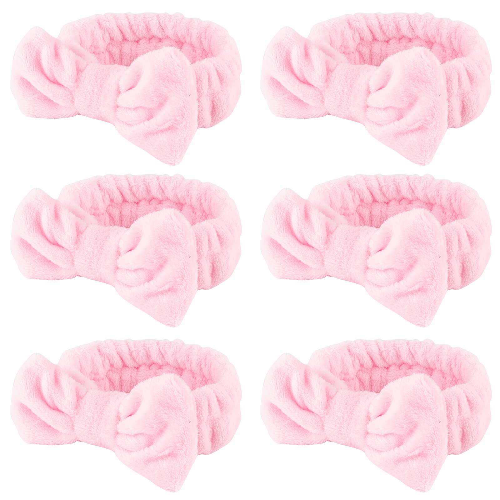 WHAVEL 6 Pack Pink Spa Headband Makeup Headband for Washing Face, Skincare Headbands Face Wash Microfiber Bow Headbands Facial H