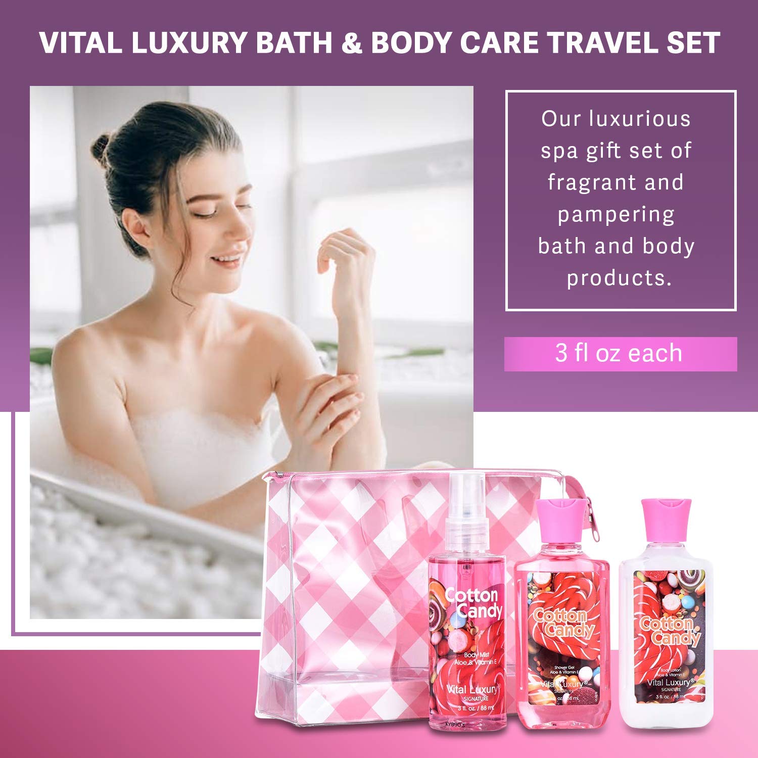 Vital Luxury Bath & Body Care Travel Set, Home Spa Gift Set Includes Body Lotion, Shower Gel, And Fragrance Mist, Personal Body