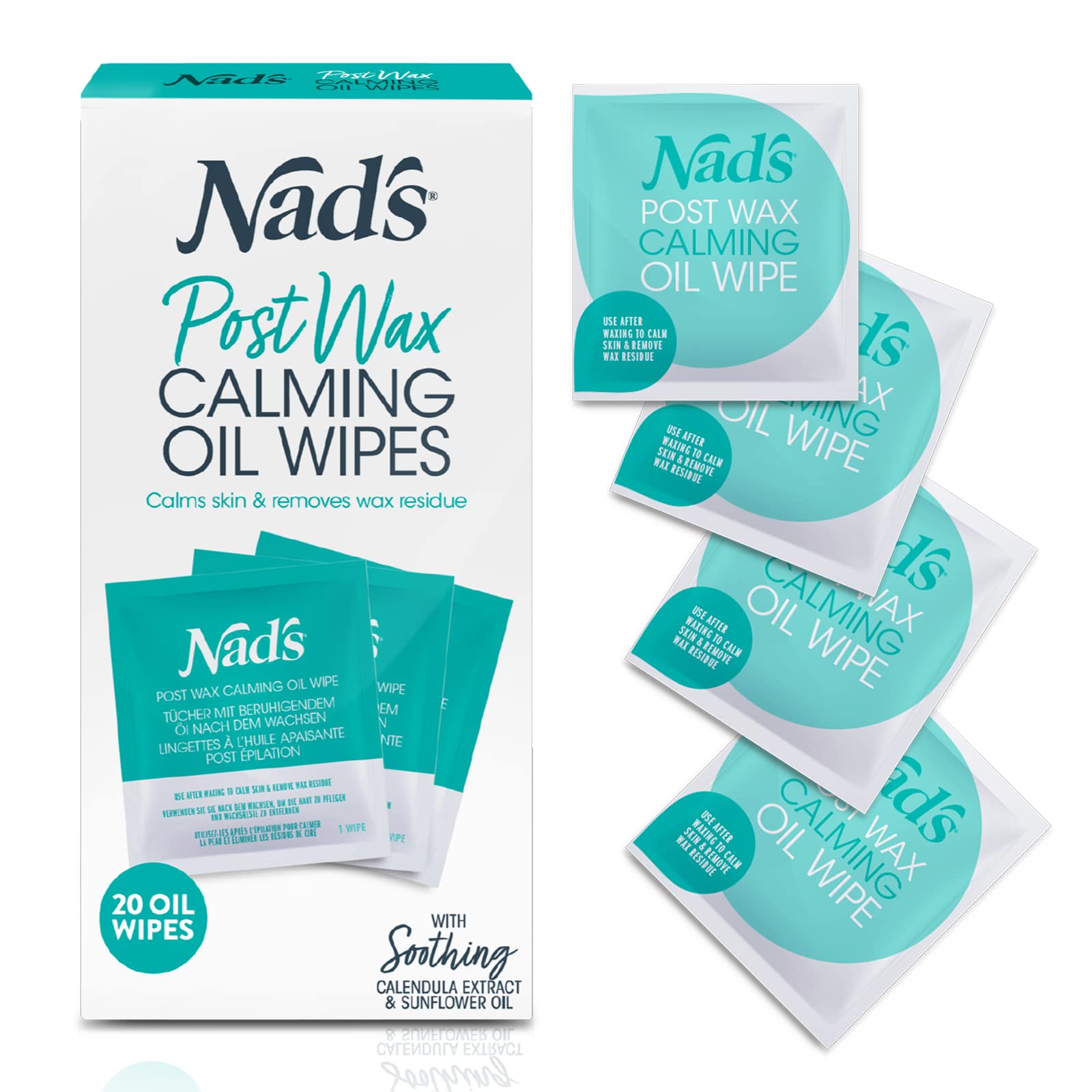 Nads Post Wax Calming Oil Wipes - Refill Pack with 20 Oil Wipes, Wax Remover Wipes, After Wax Wipes