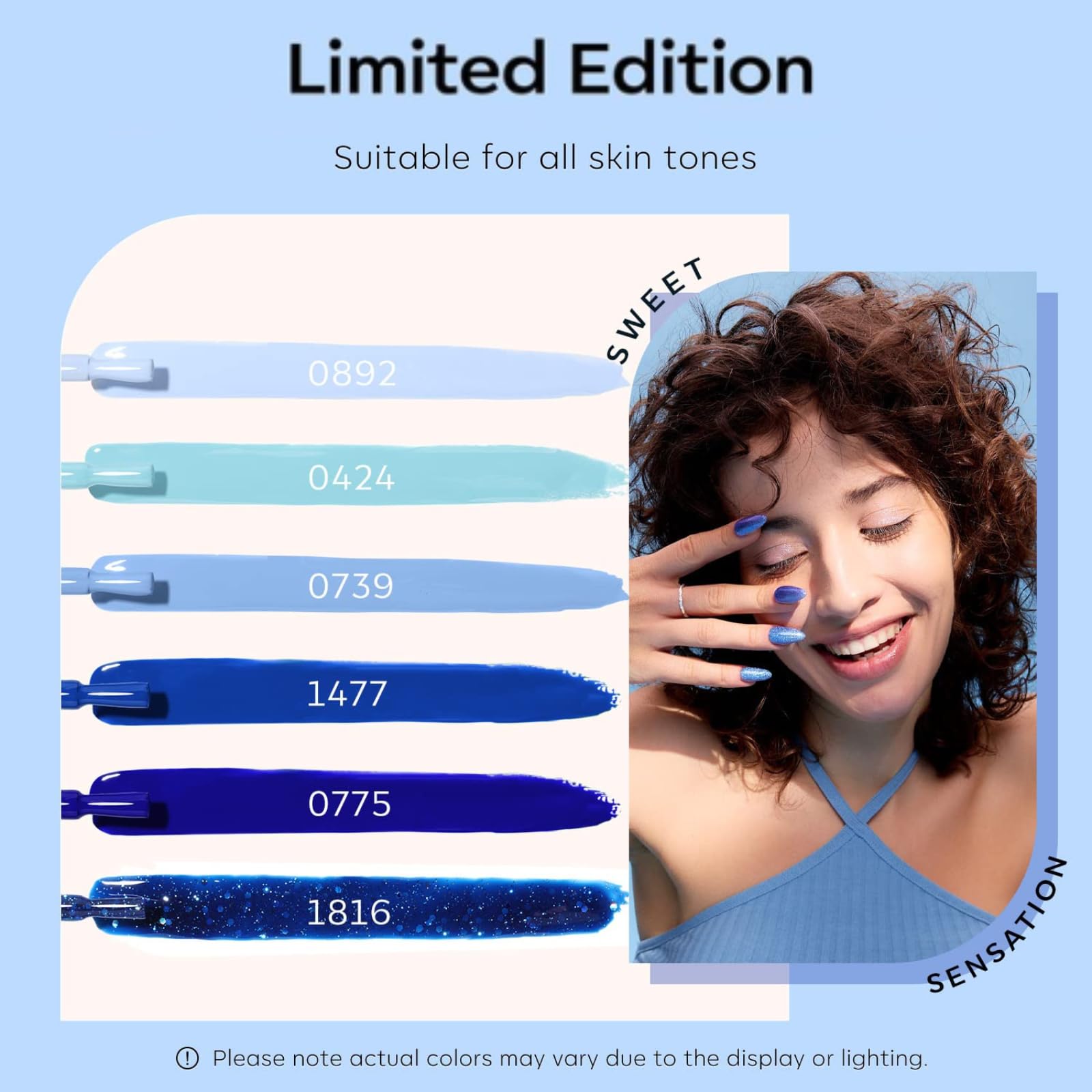 Modelones Blue Gel Nail Polish Set 6 Colors, Royal Blue Sky Blue Glitter Navy Blue Nail Gel Polish Kit Light To Dark Shades Soak