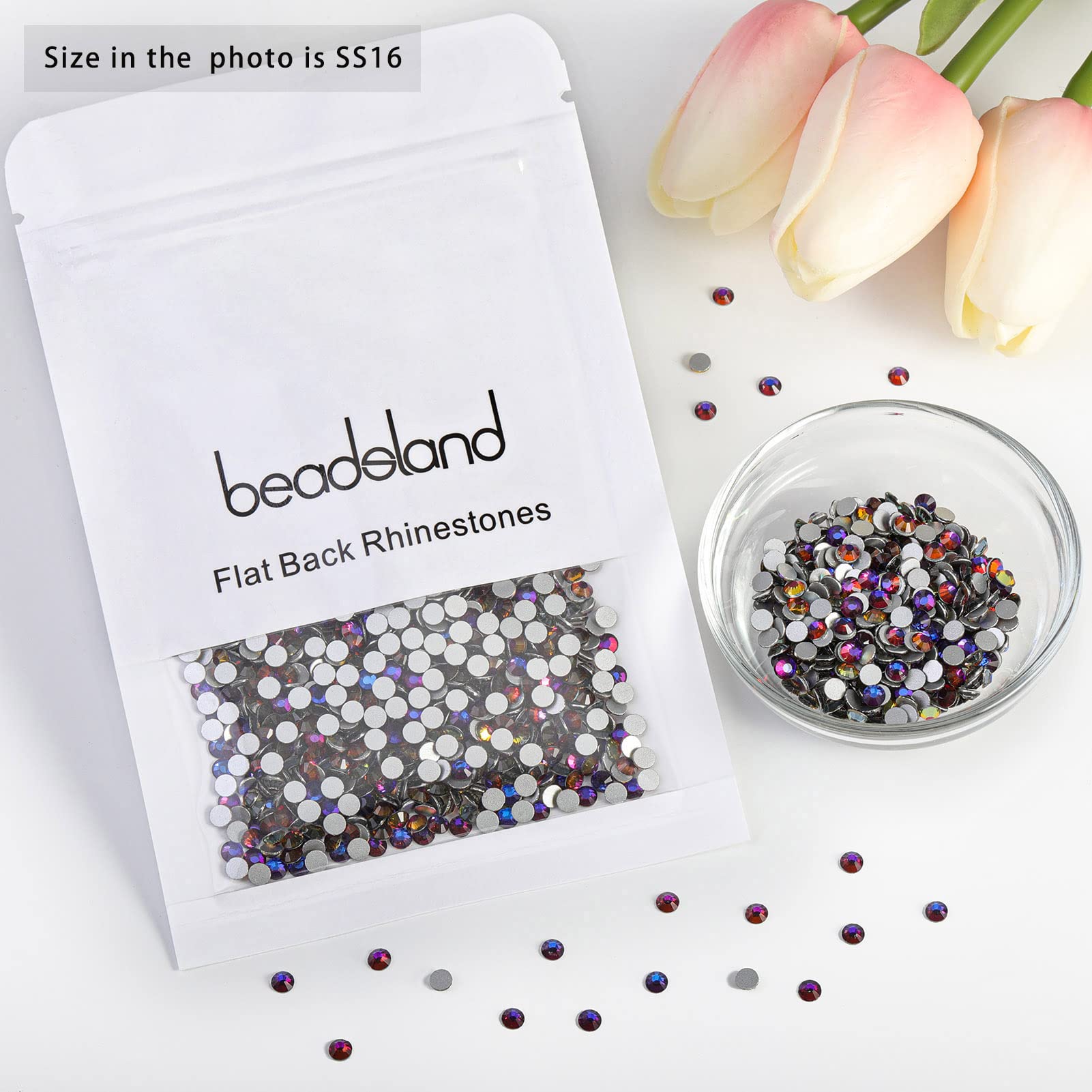 Beadsland 2880Pcs Flat Back Crystal Rhinestones Round Gems For Nail Art And Craft Glue Fix, Blue Volcano, Ss16,3.8-4.0Mm